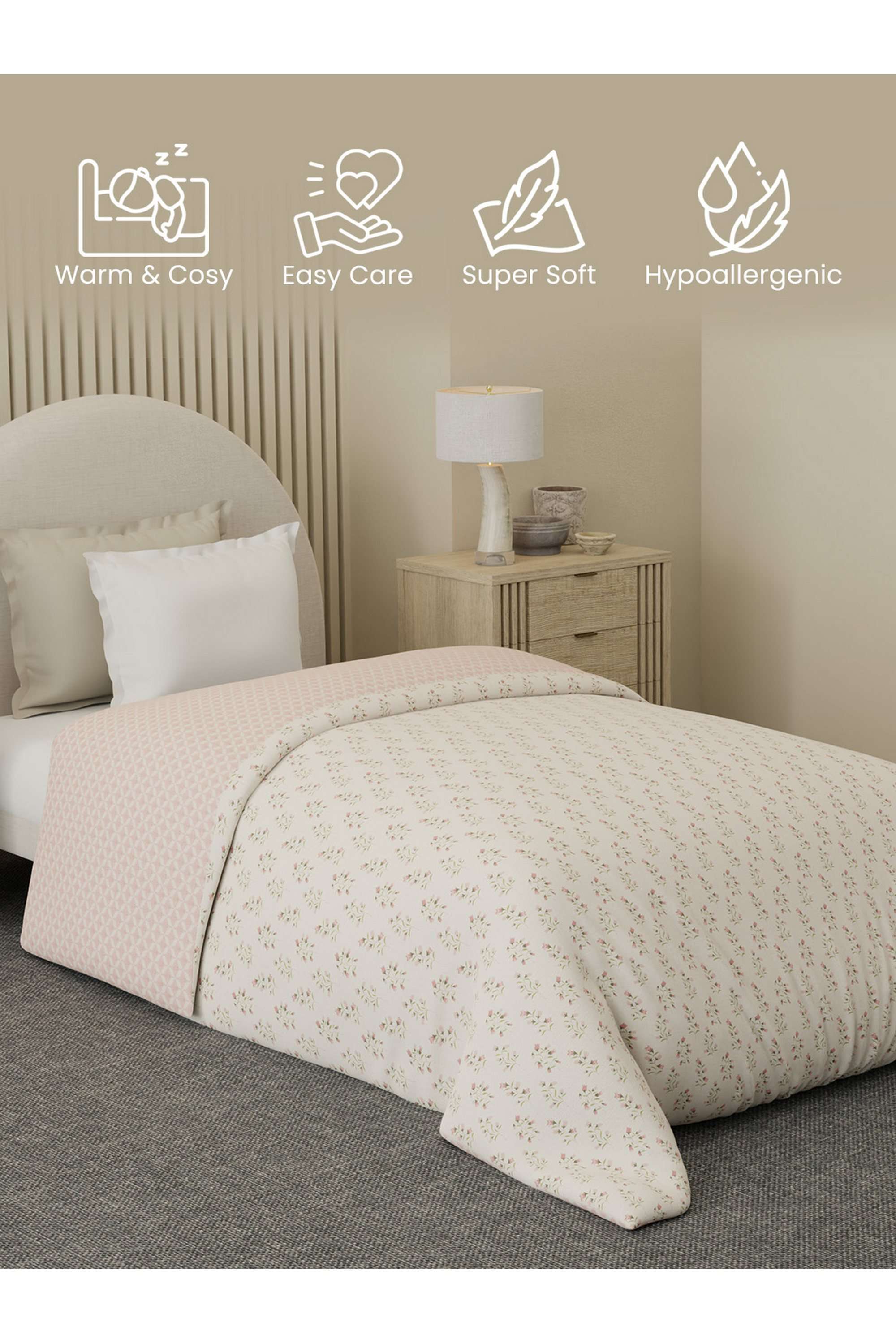 Cottage-Garden-100--Cotton-300-TC-Pink-Floral-Single-Size-Reversible-Comforter---Pack-of-1