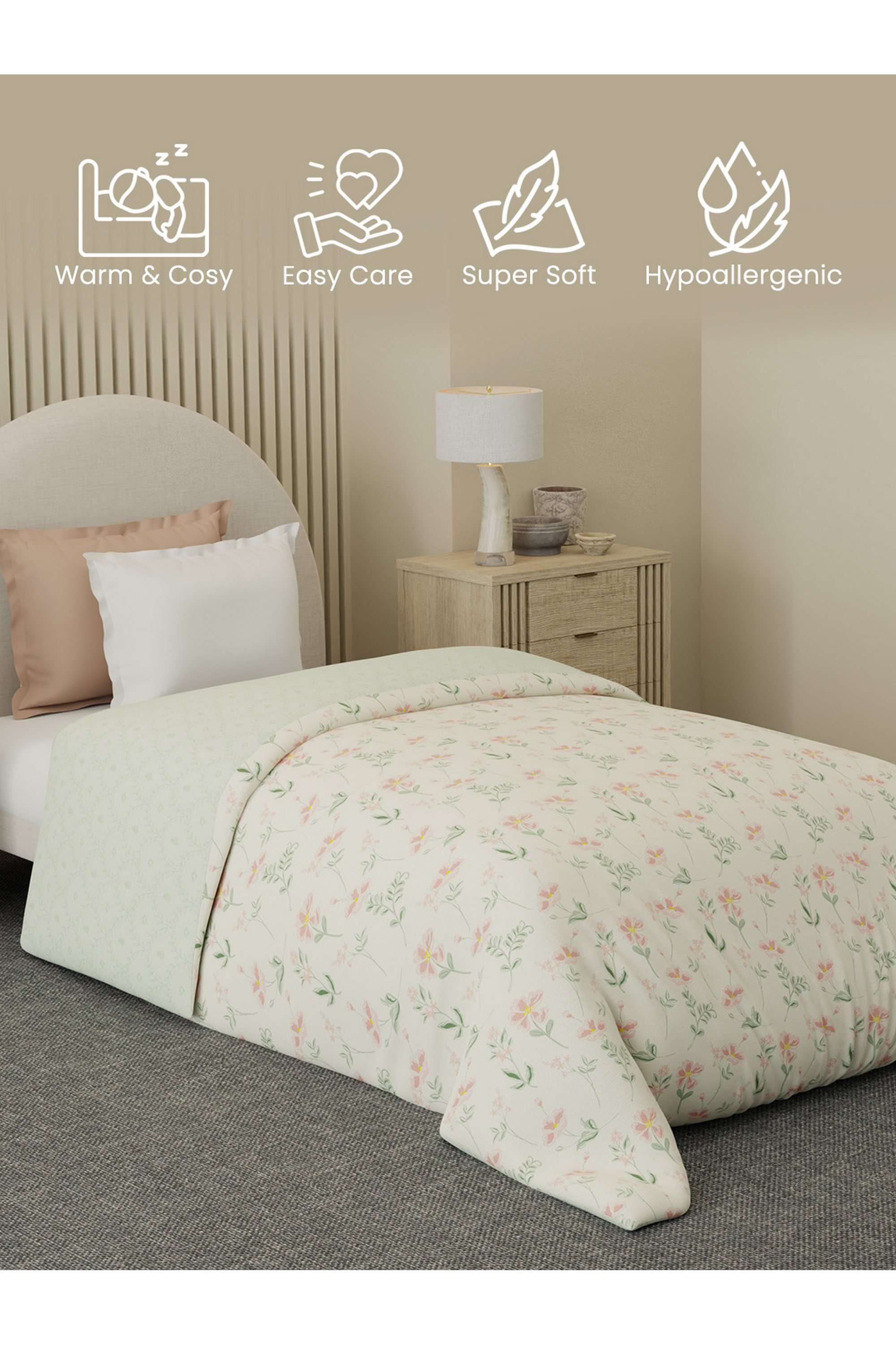 Cottage-Garden-100--Cotton-300-TC-Pink-&-Green-Floral-Single-Size-Reversible-Comforter---Pack-of-1
