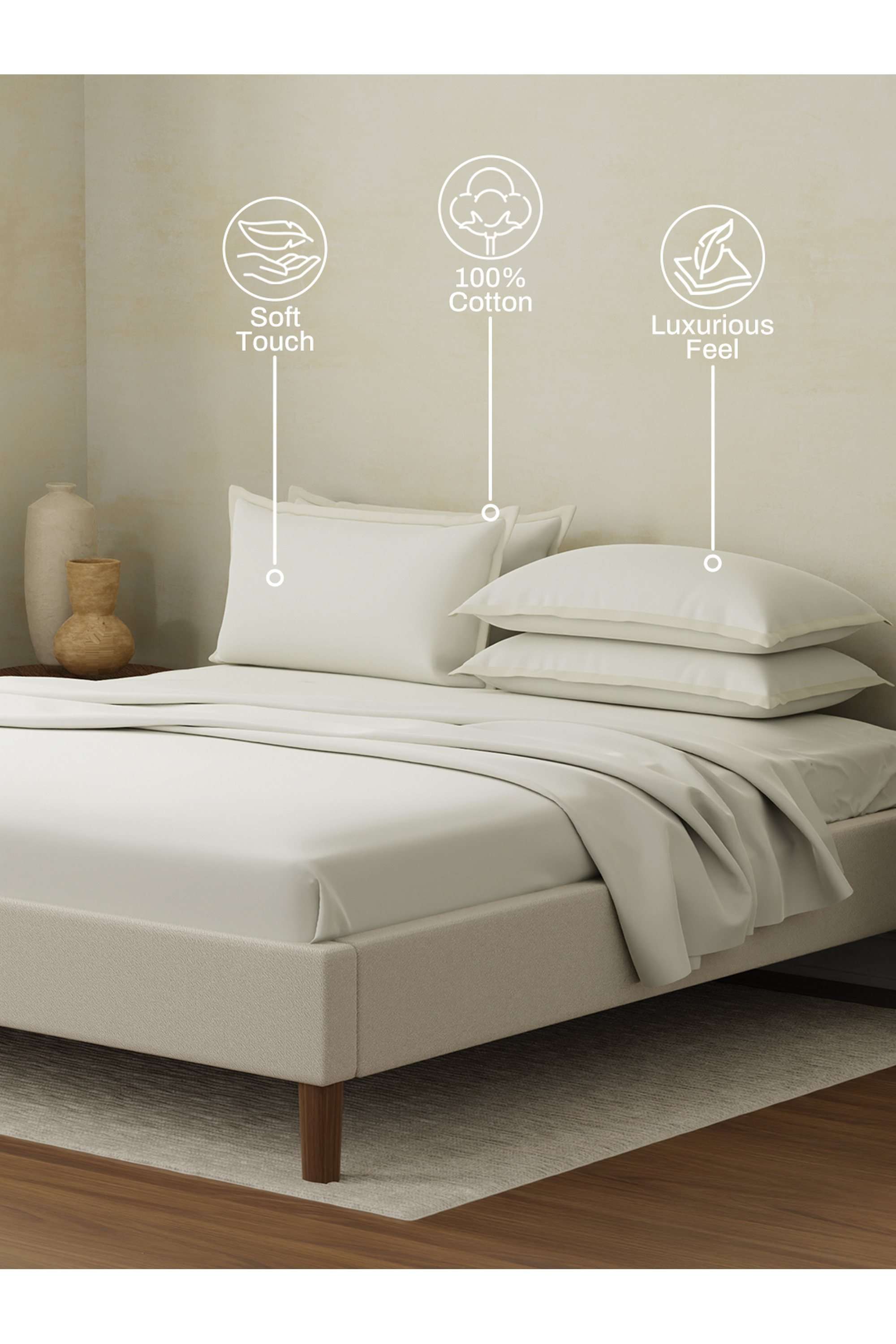 Cotton-Charm-400-TC-100--Cotton-White-King-Size-Dyed-Bedsheet-with-4-Pillow-Covers