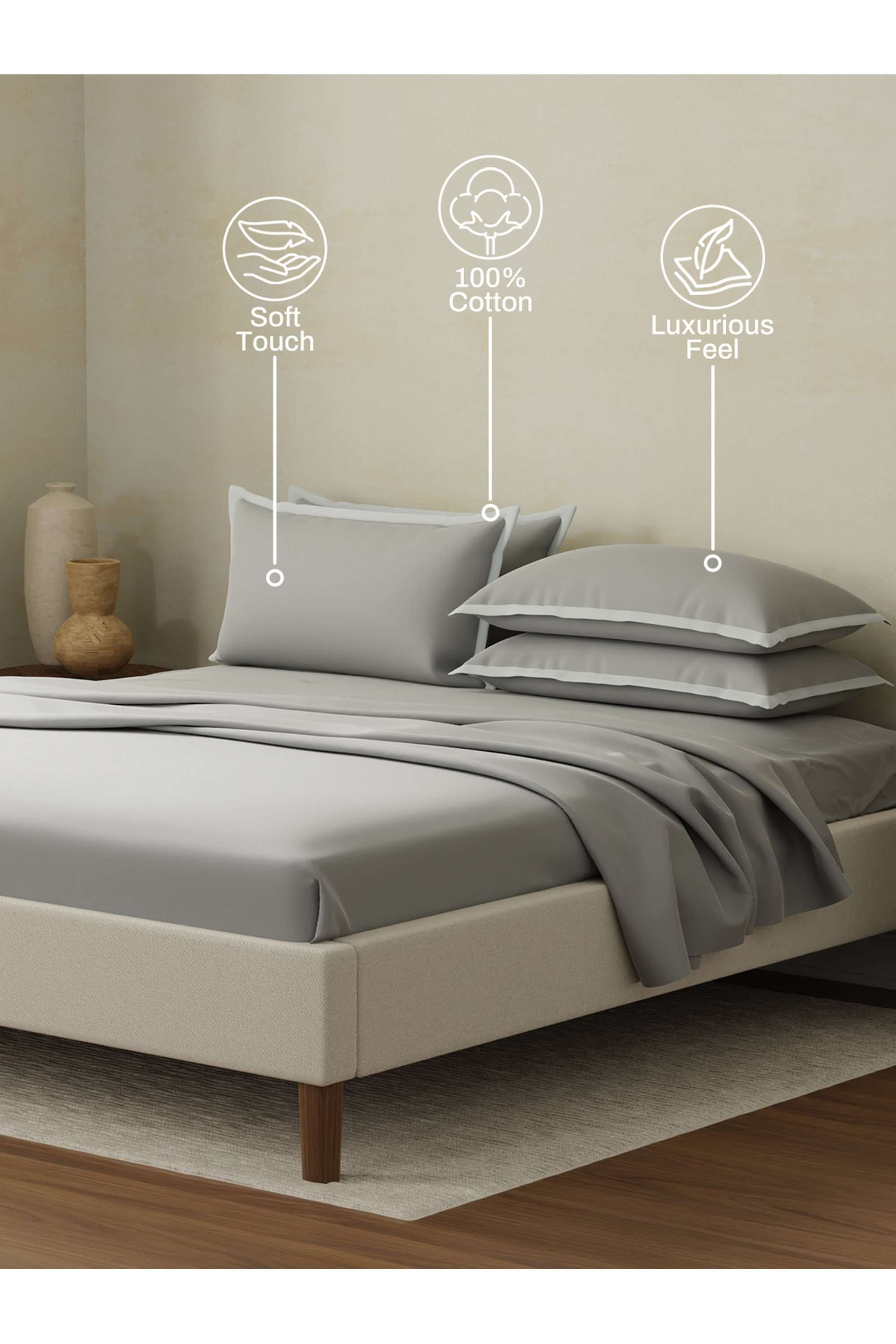 Cotton-Charm-400-TC-100--Cotton-Grey-King-Size-Dyed-Bedsheet-with-4-Pillow-Covers