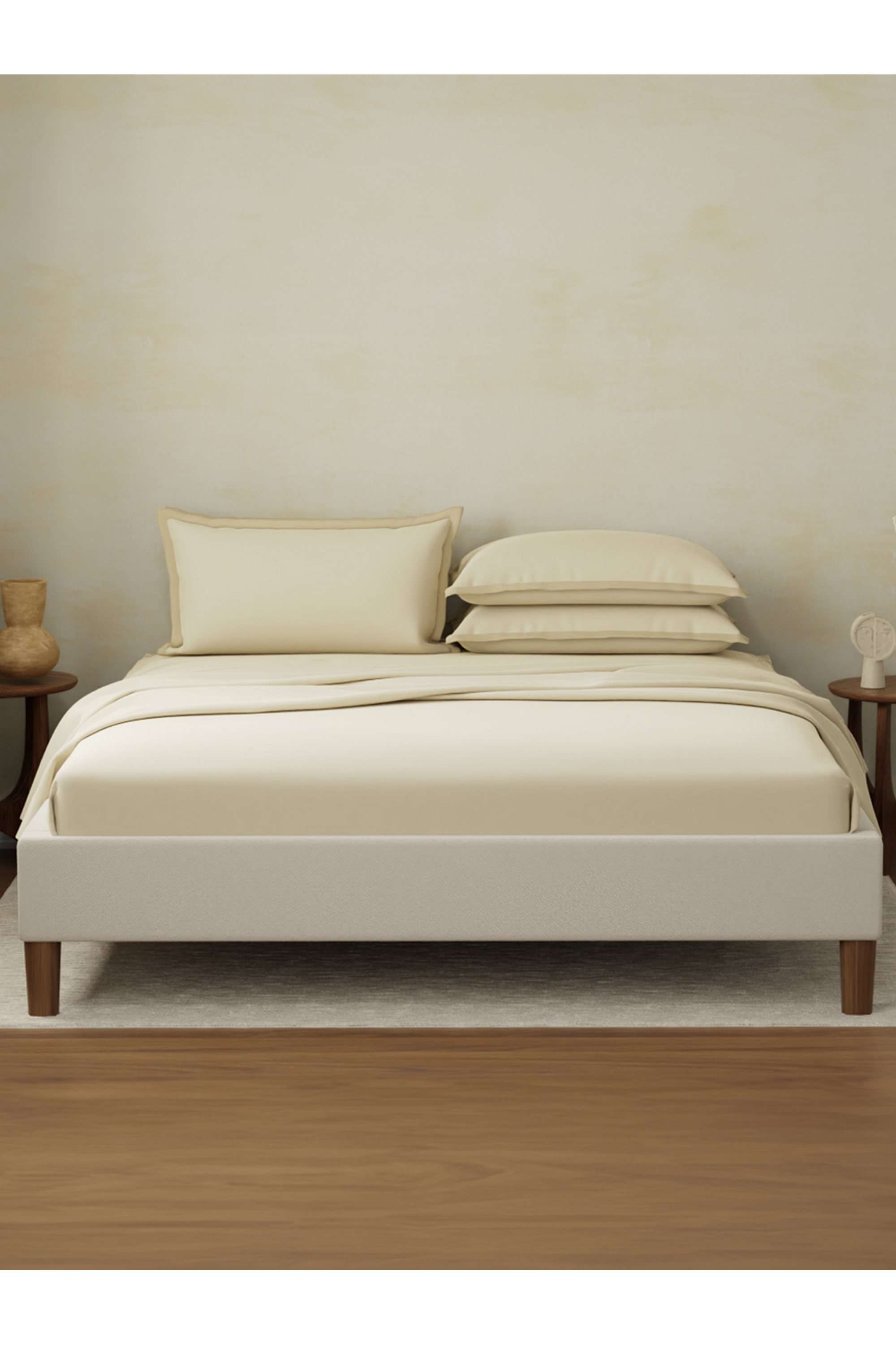 Cotton-Charm-400-TC-100--Cotton-Cream-King-Size-Dyed-Bedsheet-with-4-Pillow-Covers
