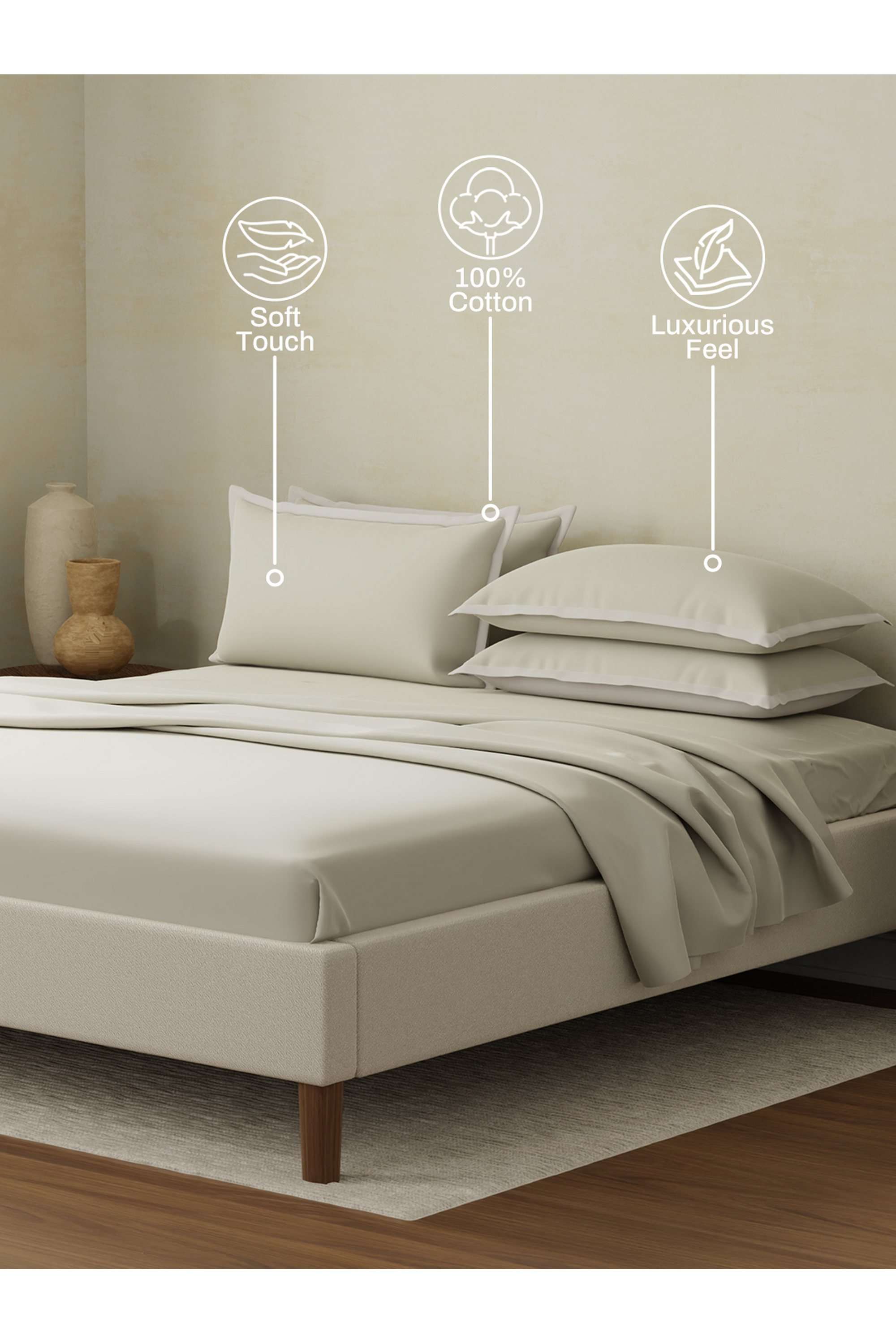 Cotton-Charm-400-TC-100--Cotton-Cream-King-Size-Dyed-Bedsheet-with-4-Pillow-Covers