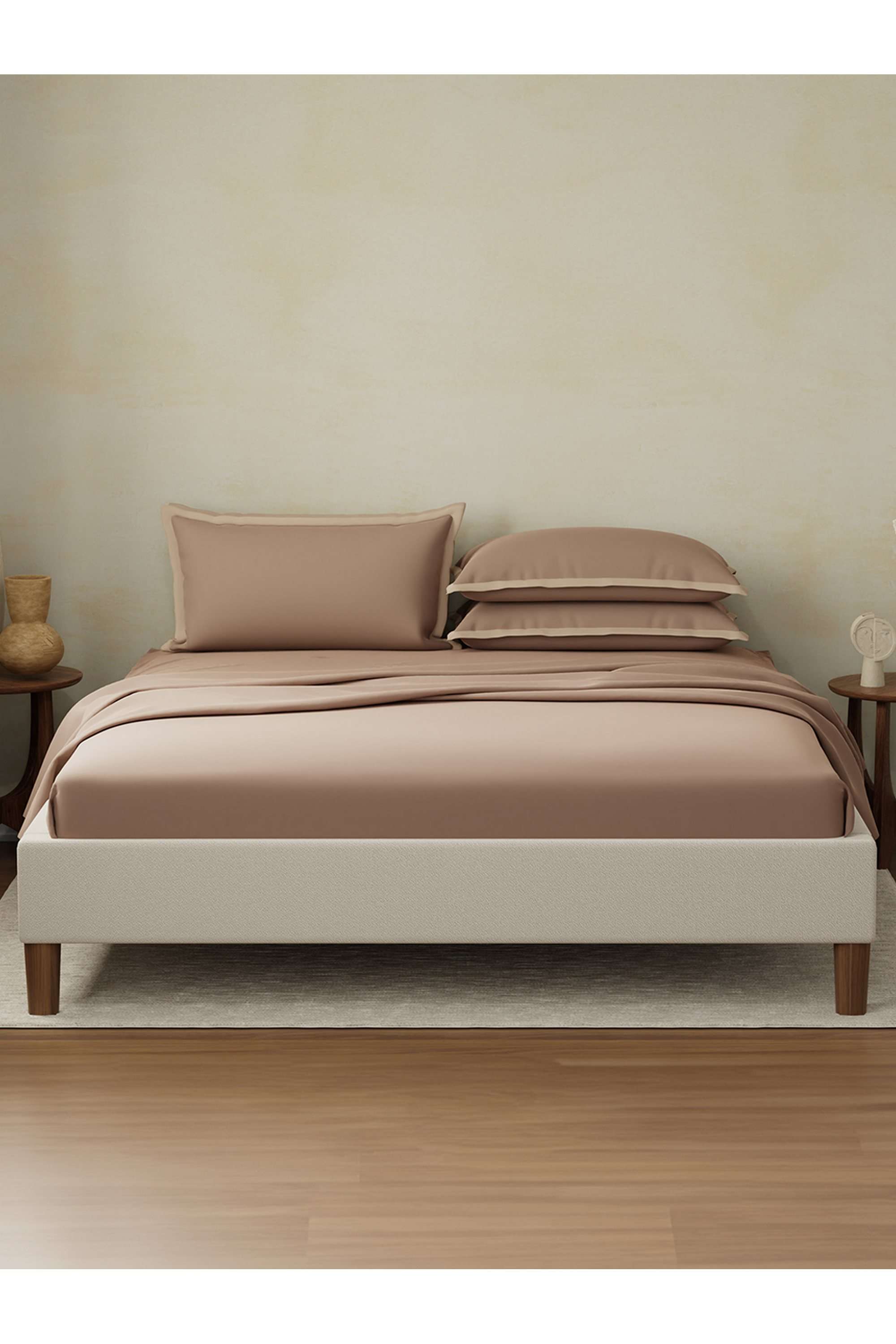 Cotton-Charm-400-TC-100--Cotton-Brown-King-Size-Dyed-Bedsheet-with-4-Pillow-Covers