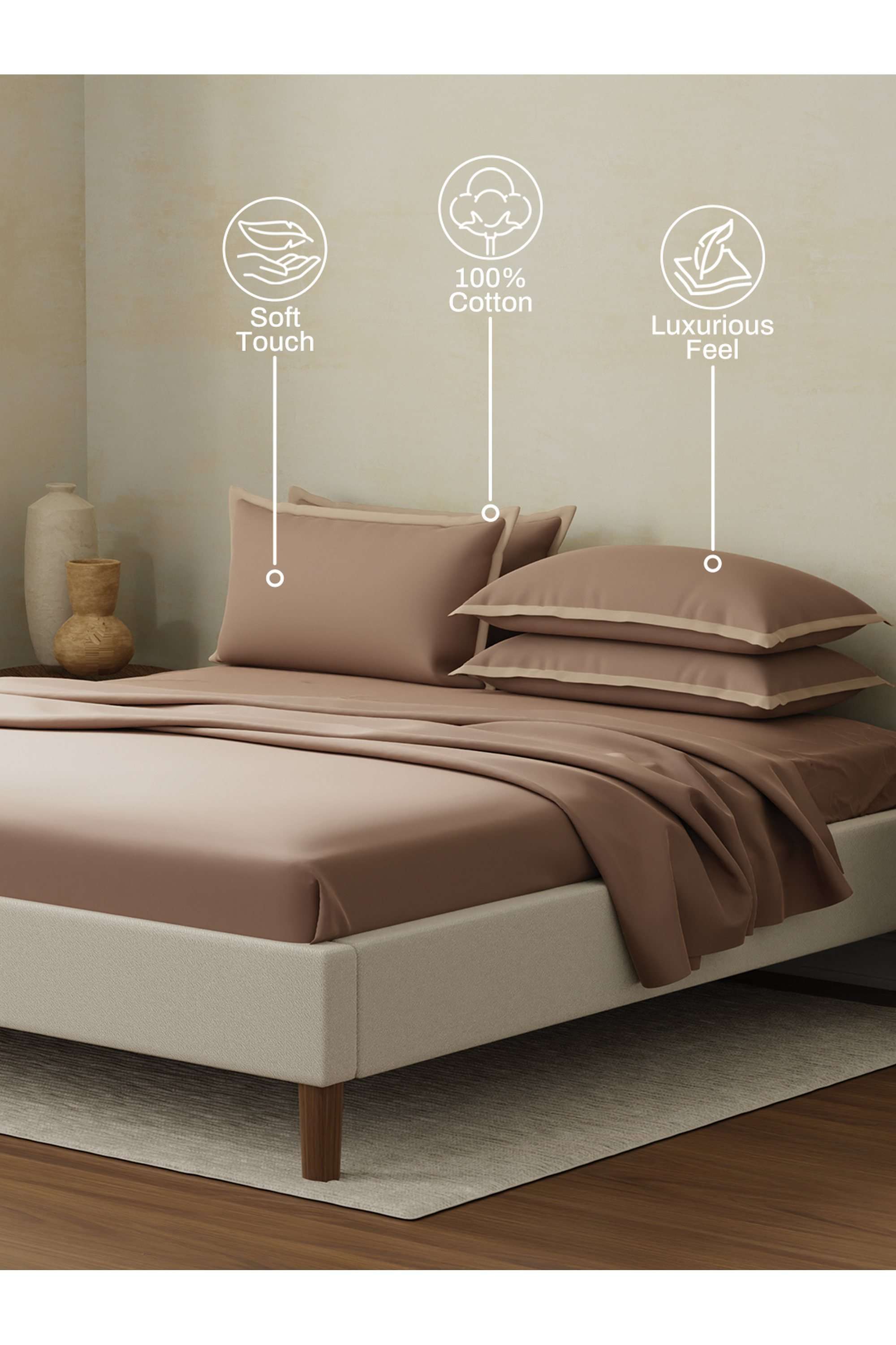 Cotton-Charm-400-TC-100--Cotton-Brown-King-Size-Dyed-Bedsheet-with-4-Pillow-Covers