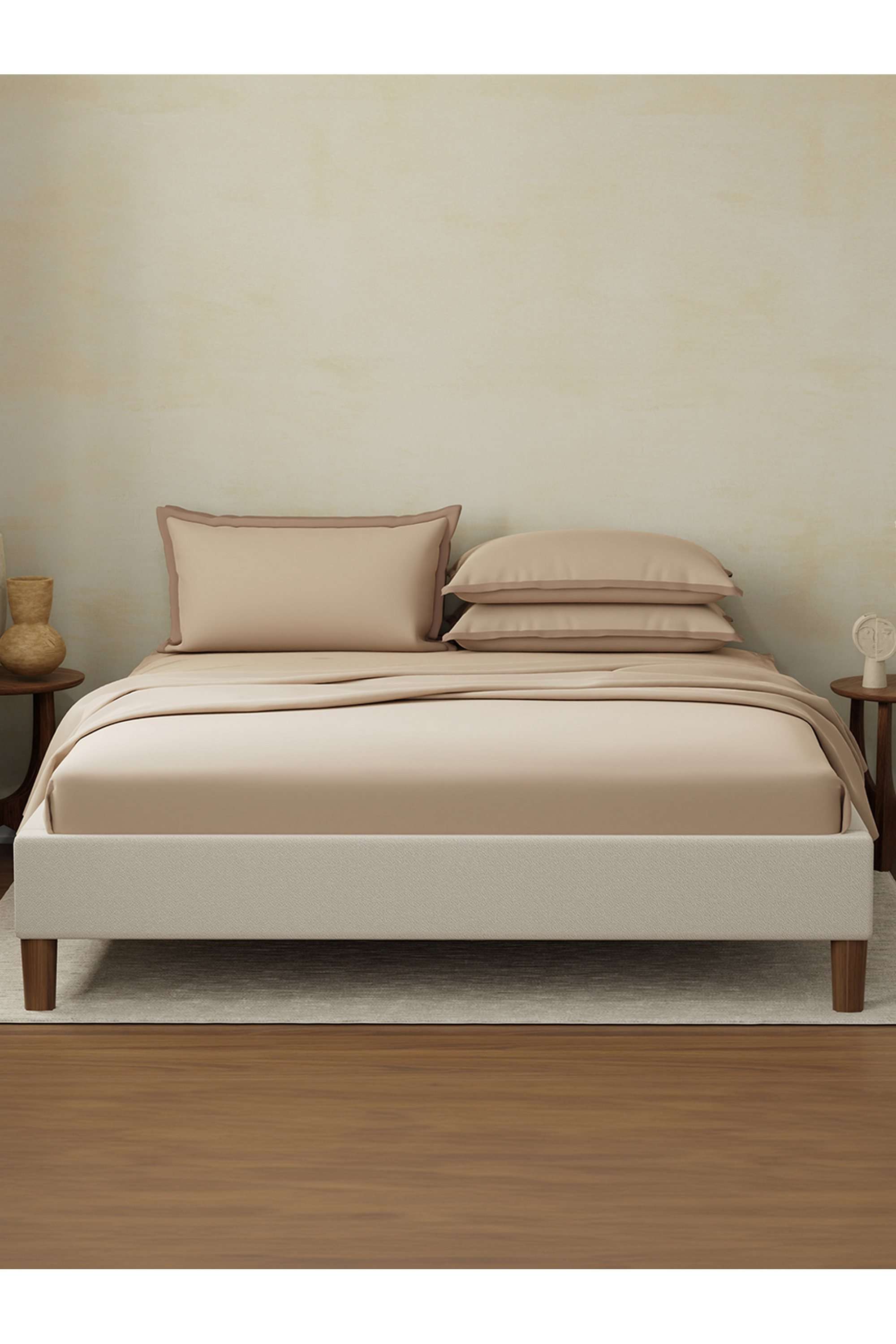 Cotton-Charm-400-TC-100--Cotton-Beige-King-Size-Dyed-Bedsheet-with-4-Pillow-Covers