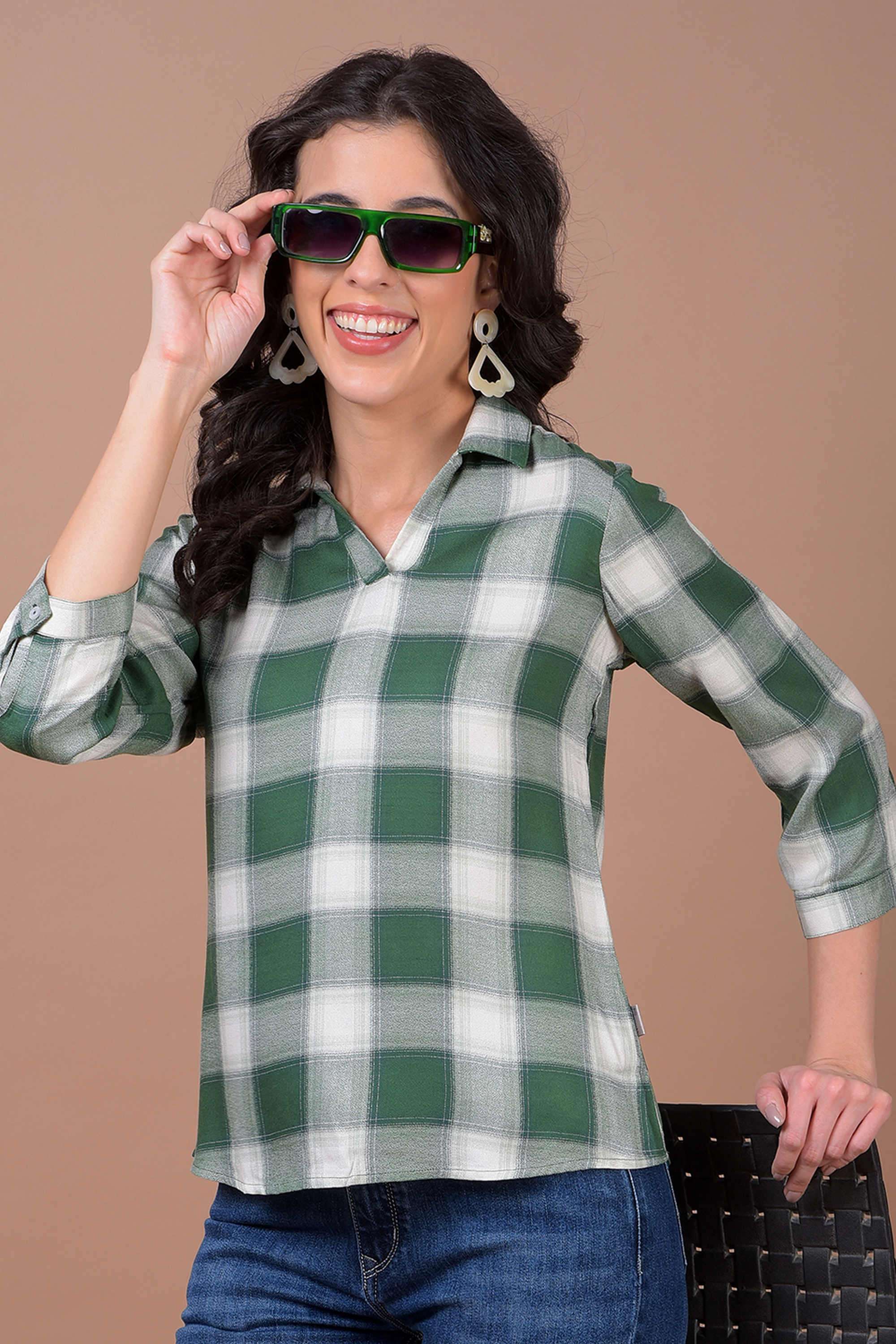 crimsoune club Checks Lyocell Collared Women's Top-picture-19