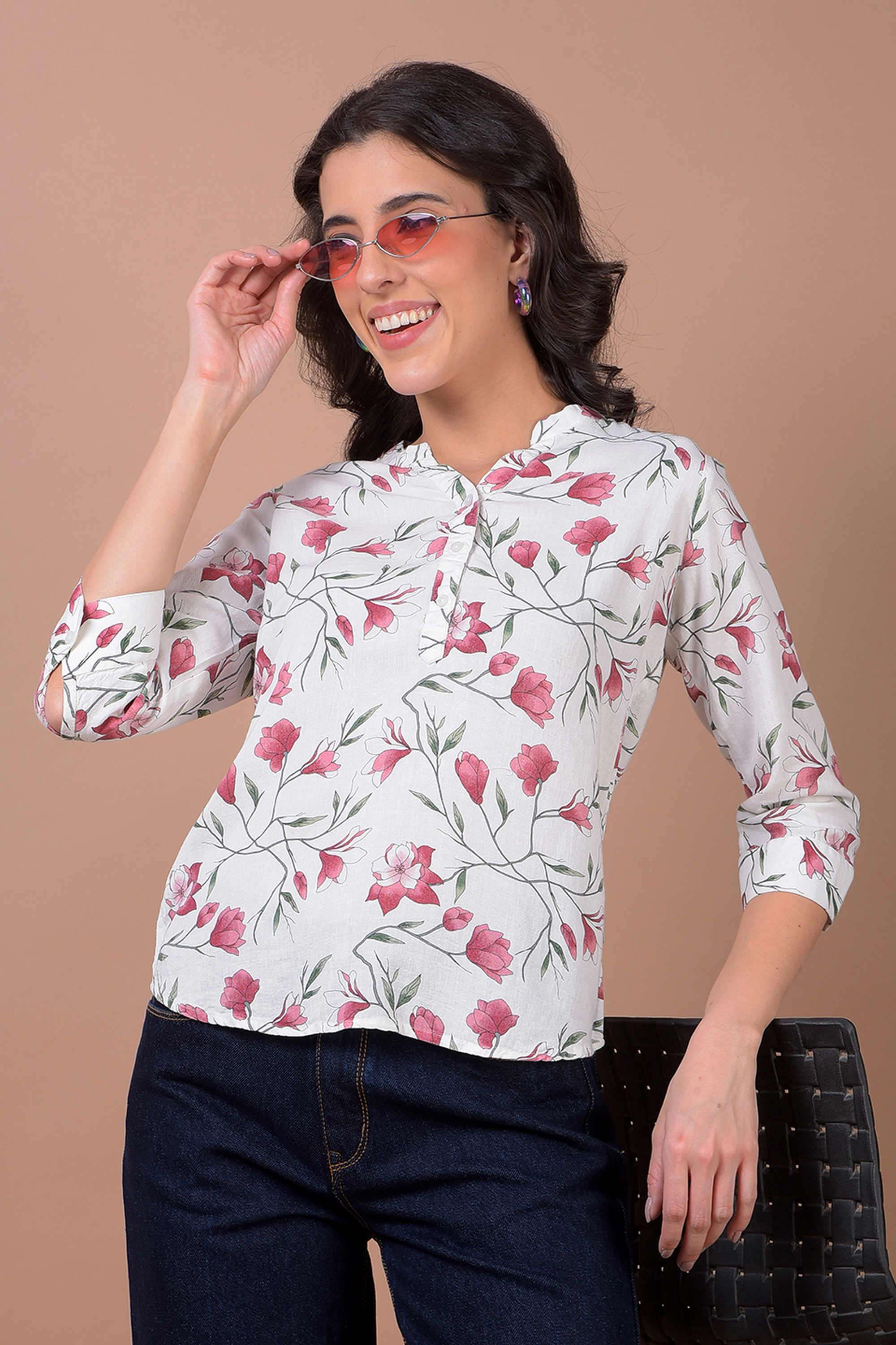 crimsoune club Printed Blended Fabric V-Neck Women Top-picture-37