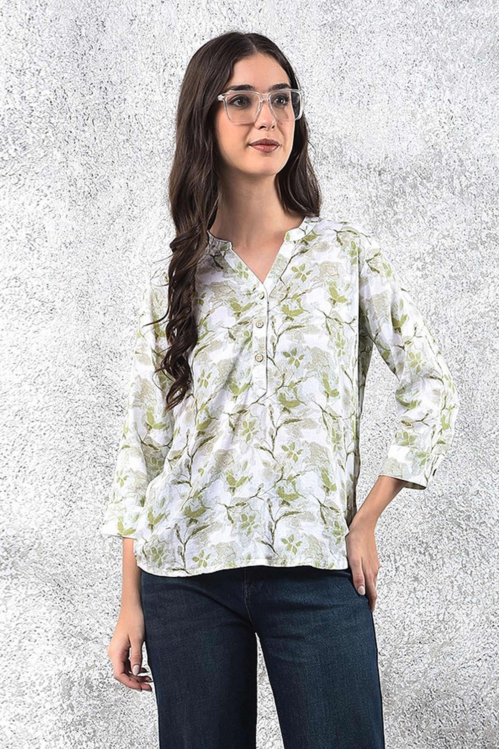 crimsoune club Printed Blended Fabric V-Neck Women Top-picture-41