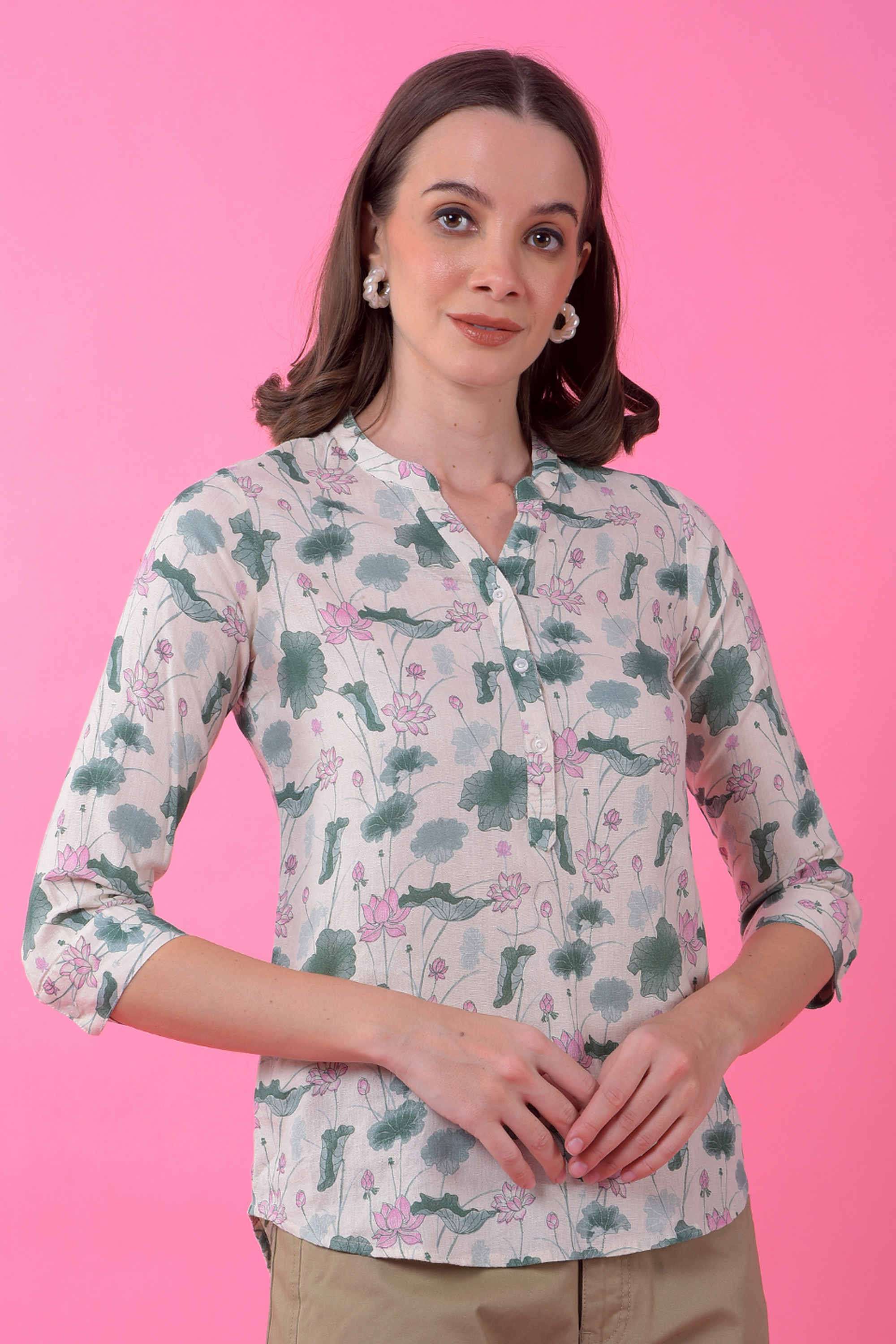 crimsoune club Printed Blended Fabric V-Neck Women Top-picture-40