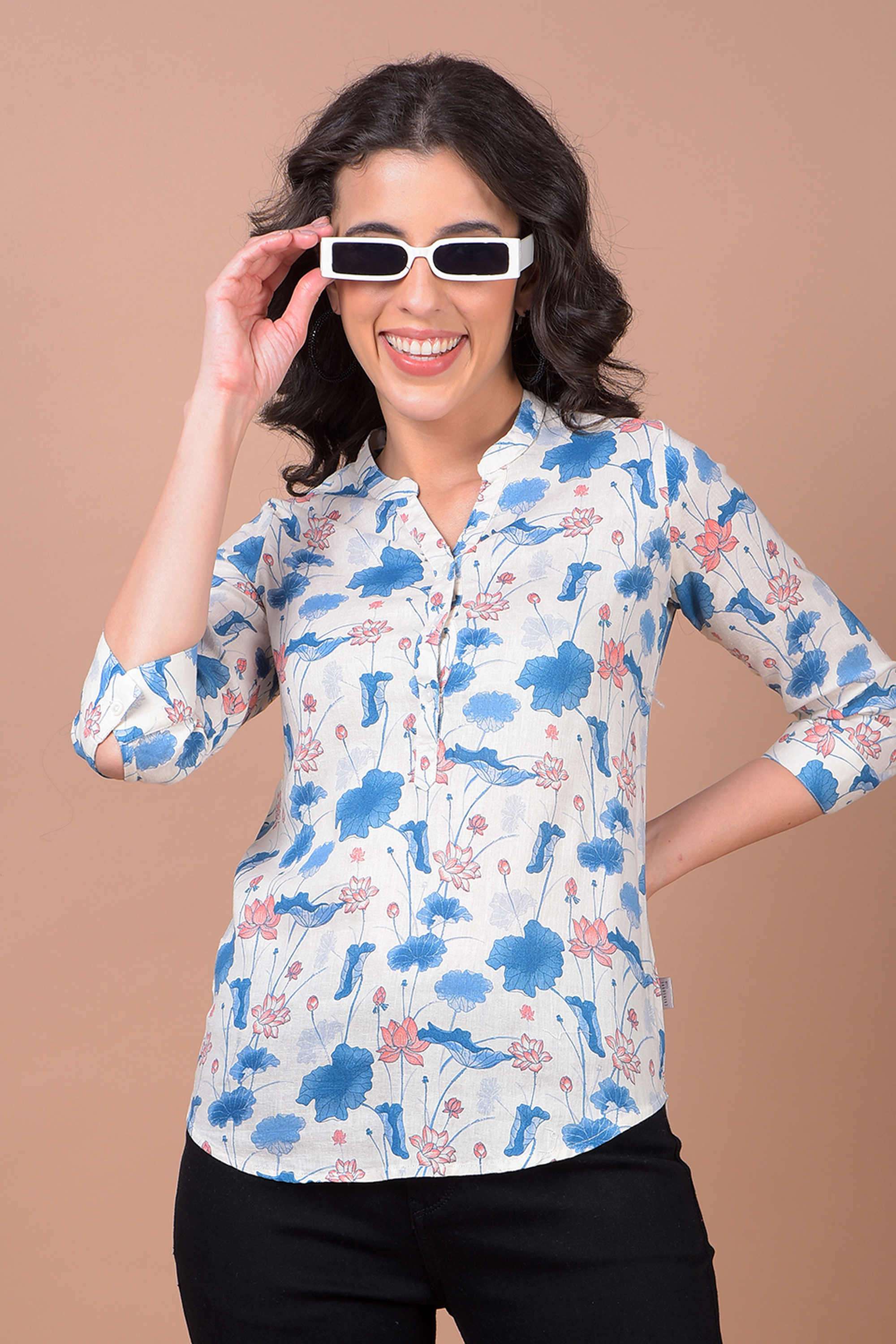 crimsoune club Printed Blended Fabric V-Neck Women Top-picture-16