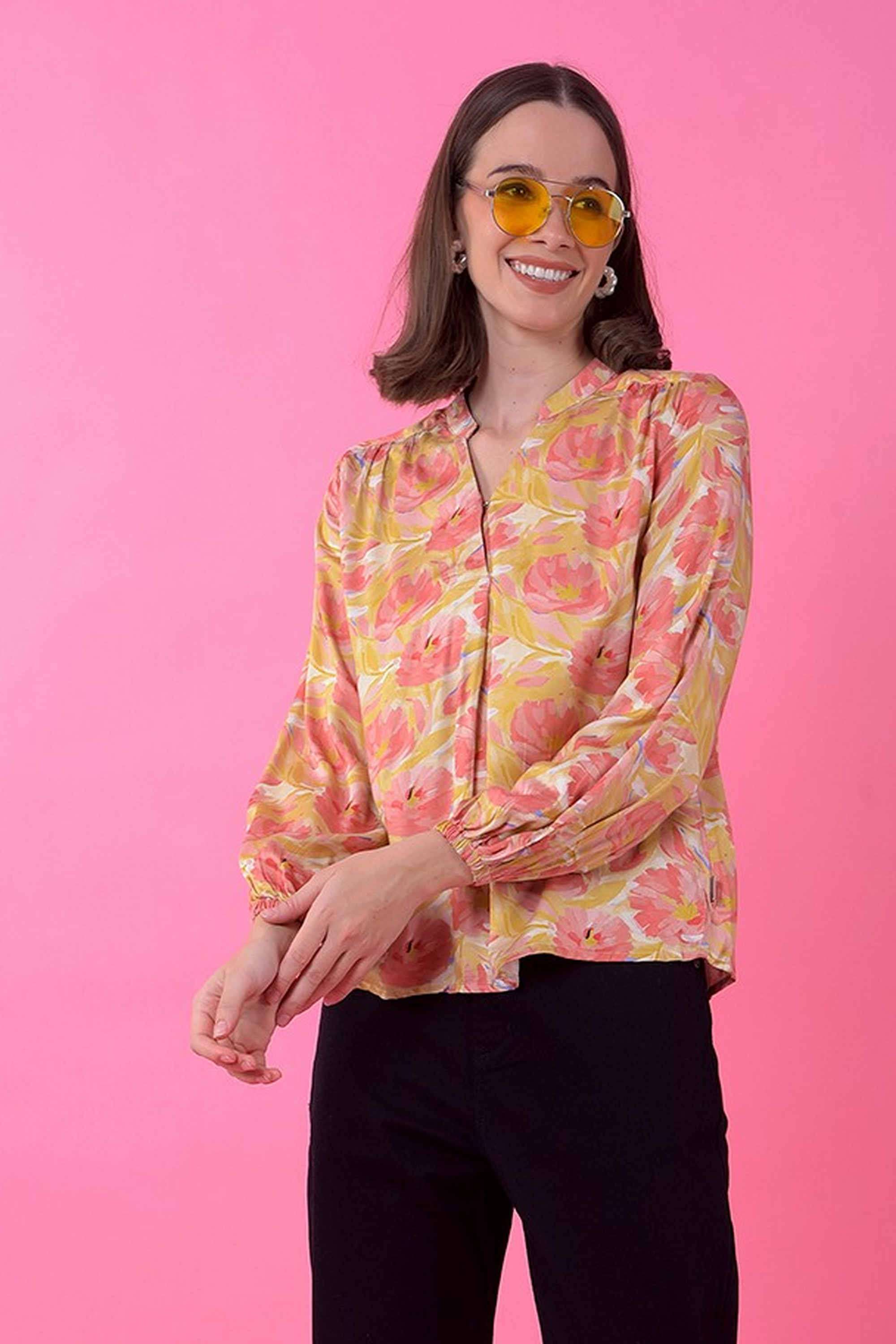 crimsoune club Printed Lyocell V-Neck Women Top-picture-40