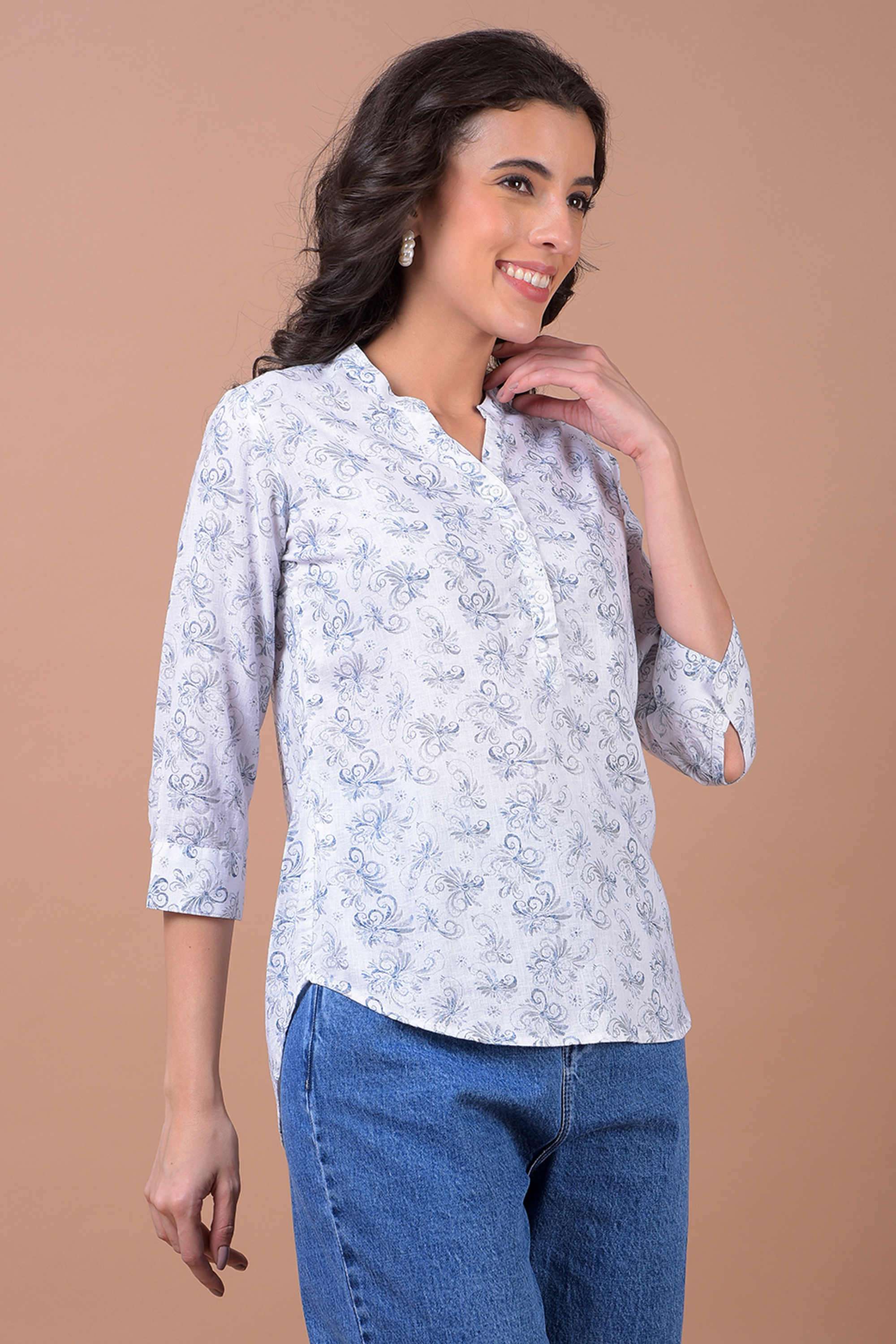crimsoune club Printed Blended Fabric V-Neck Women Top-picture-19