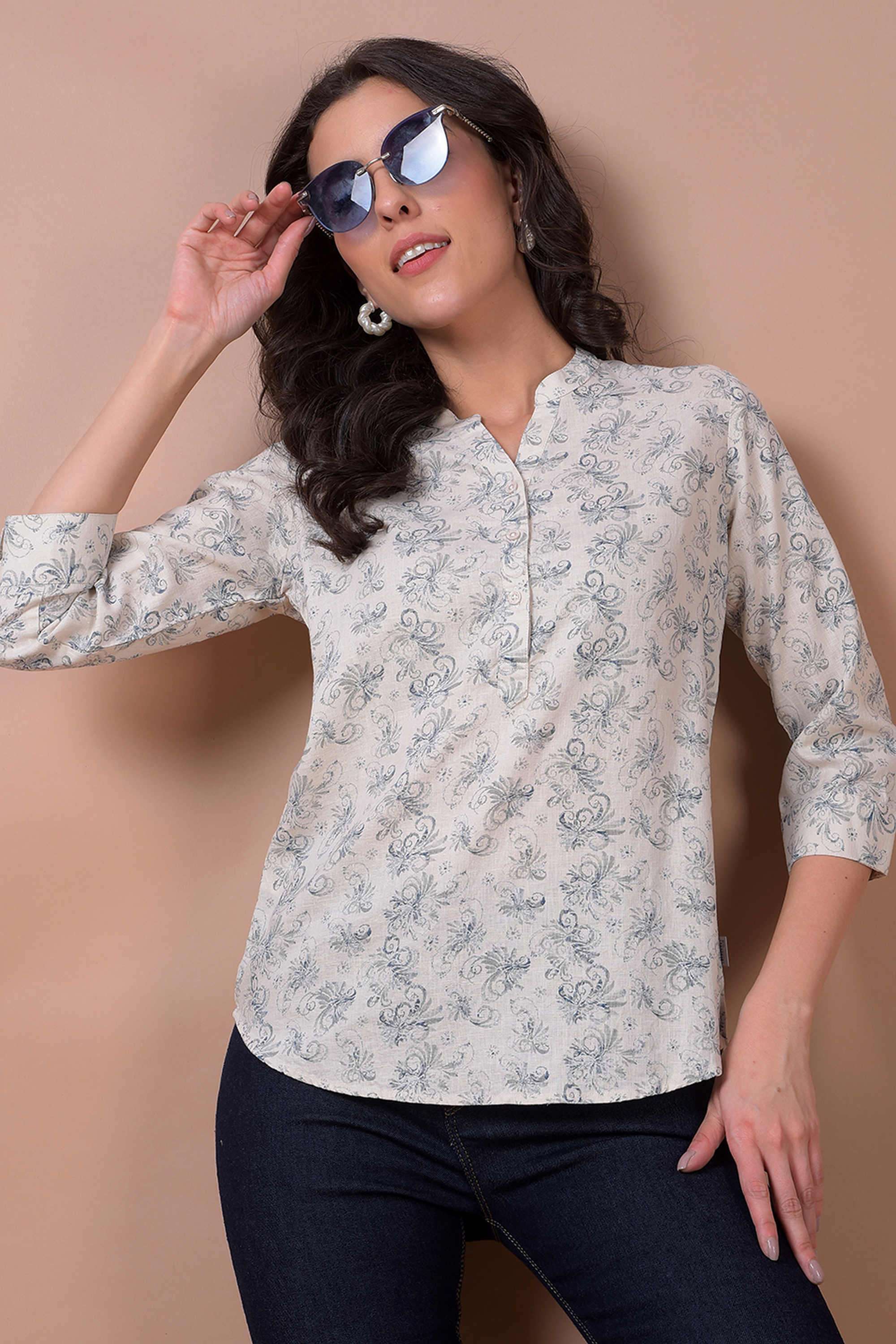crimsoune club Printed Blended Fabric V-Neck Women Top-picture-39