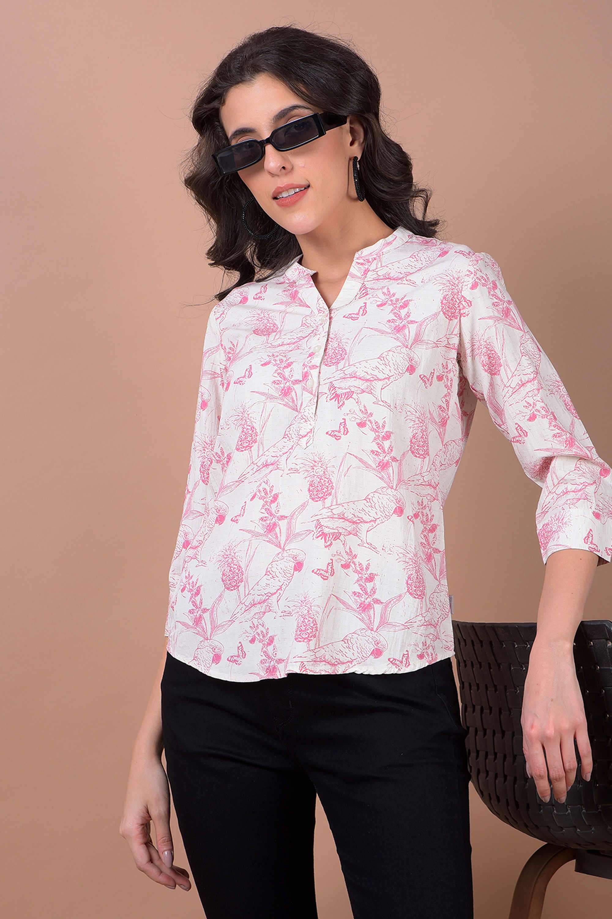 crimsoune club Printed Blended Fabric V-Neck Women Top-picture-21