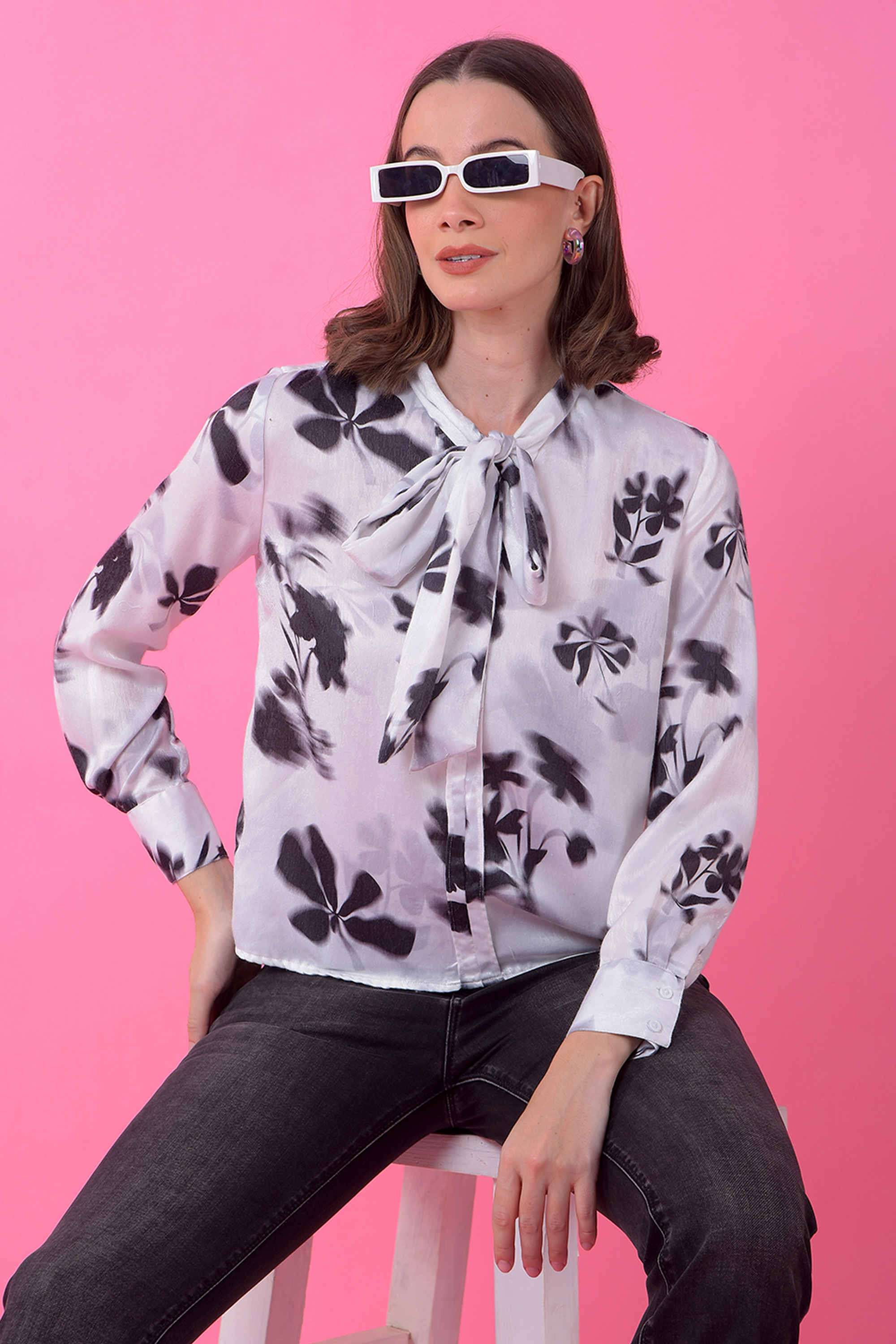 crimsoune club Printed Polyester Tie Up Neck Women Top-picture-47