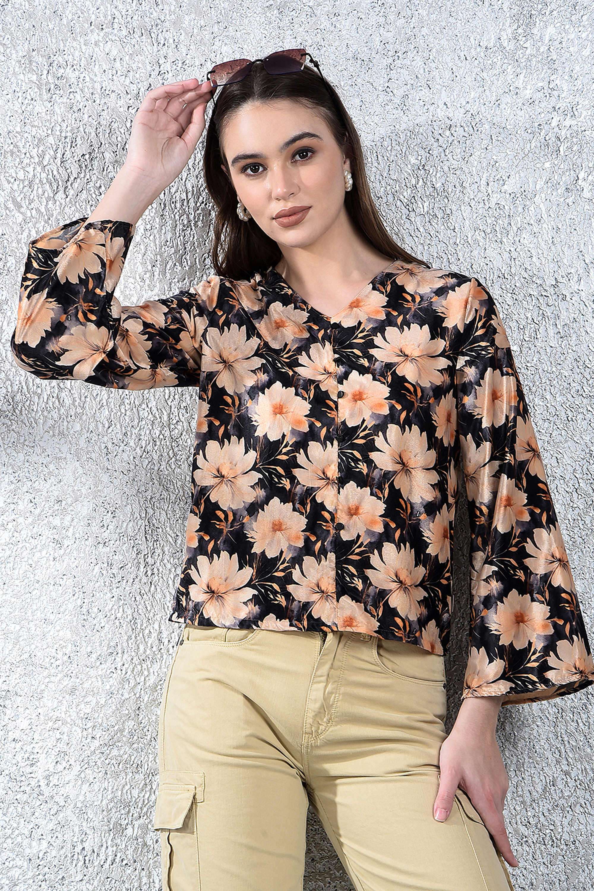 crimsoune club Printed Polyester V-Neck Women's Top-picture-30