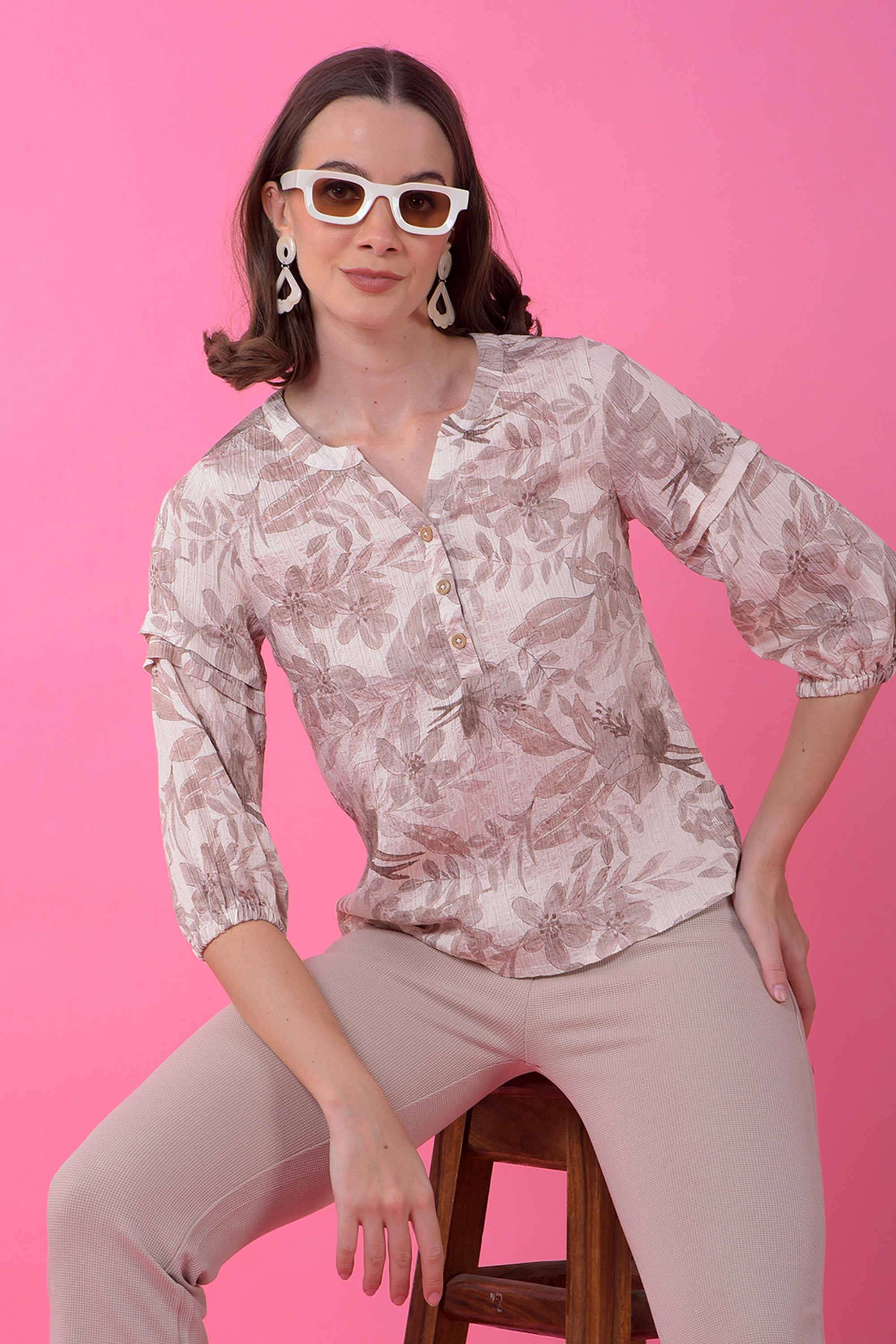 crimsoune club Printed Blended Fabric V-Neck Women Top-picture-15