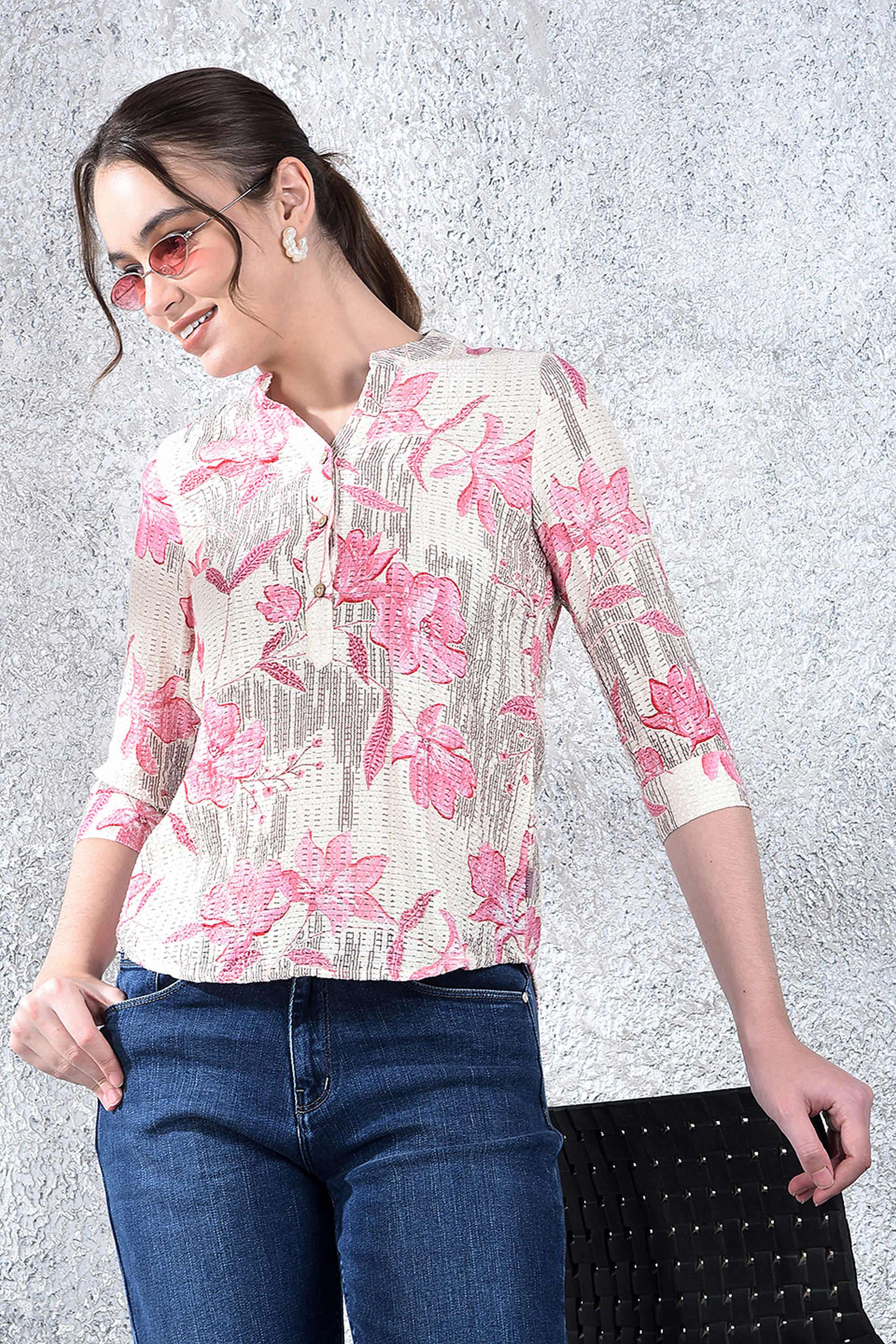 crimsoune club Printed Blended Fabric V-Neck Women Top-picture-25