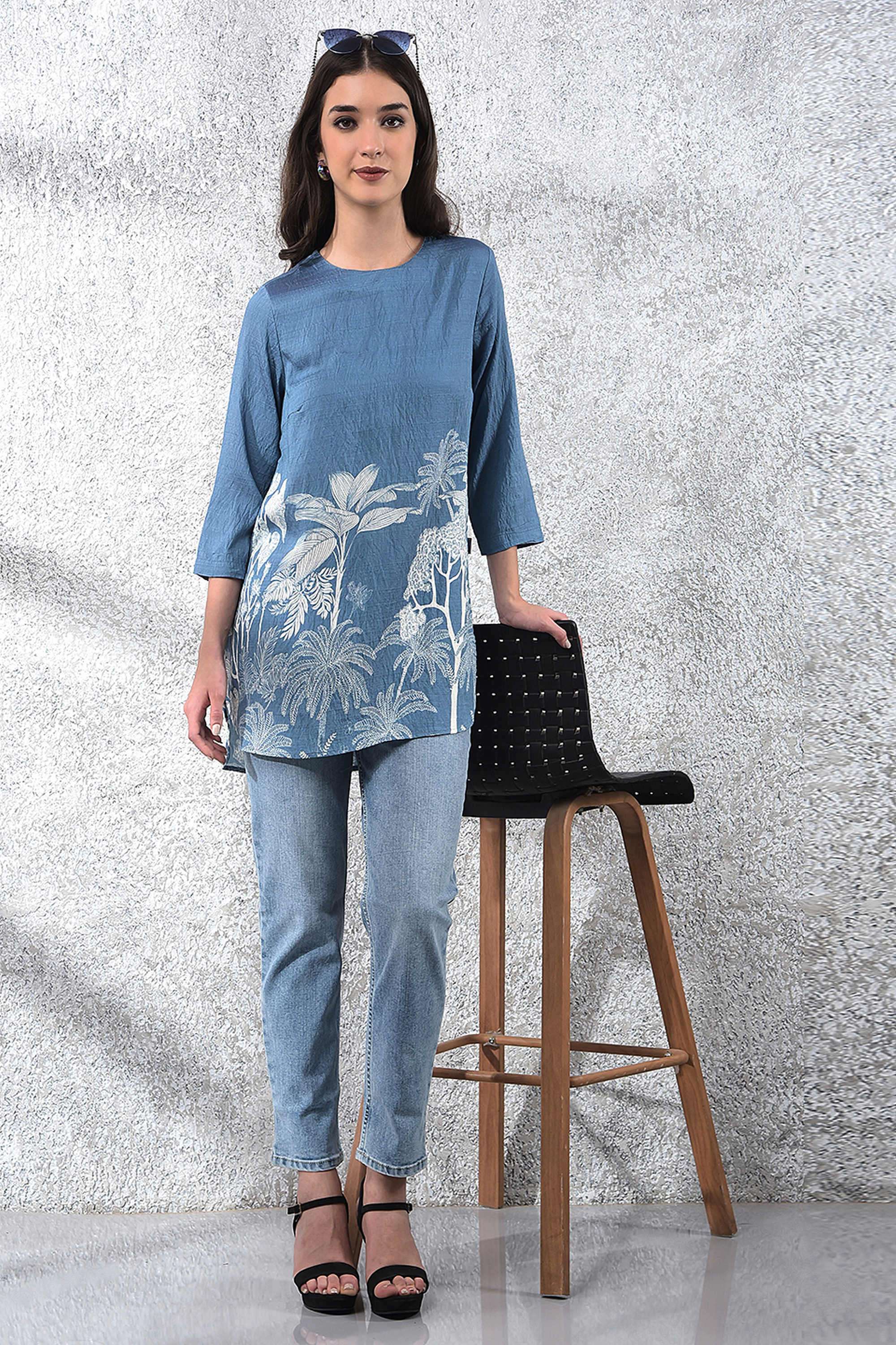 crimsoune club Printed Blended Fabric Round Neck Women's Top-picture-11