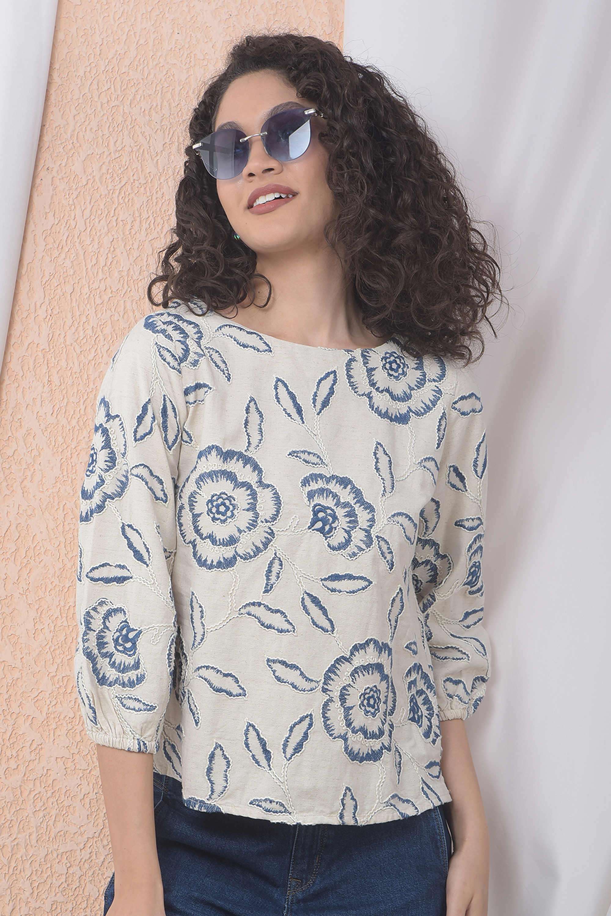 crimsoune club Embroidered Blended Fabric Round Neck Women Top-picture-12