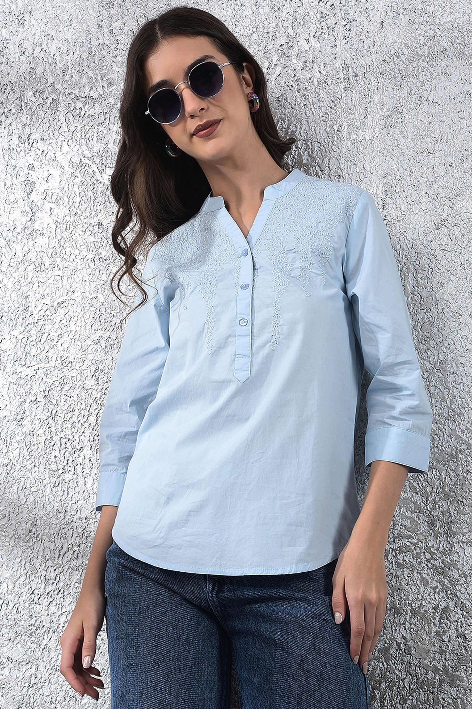 crimsoune club Embroidered Cotton V-Neck Women Top-picture-30