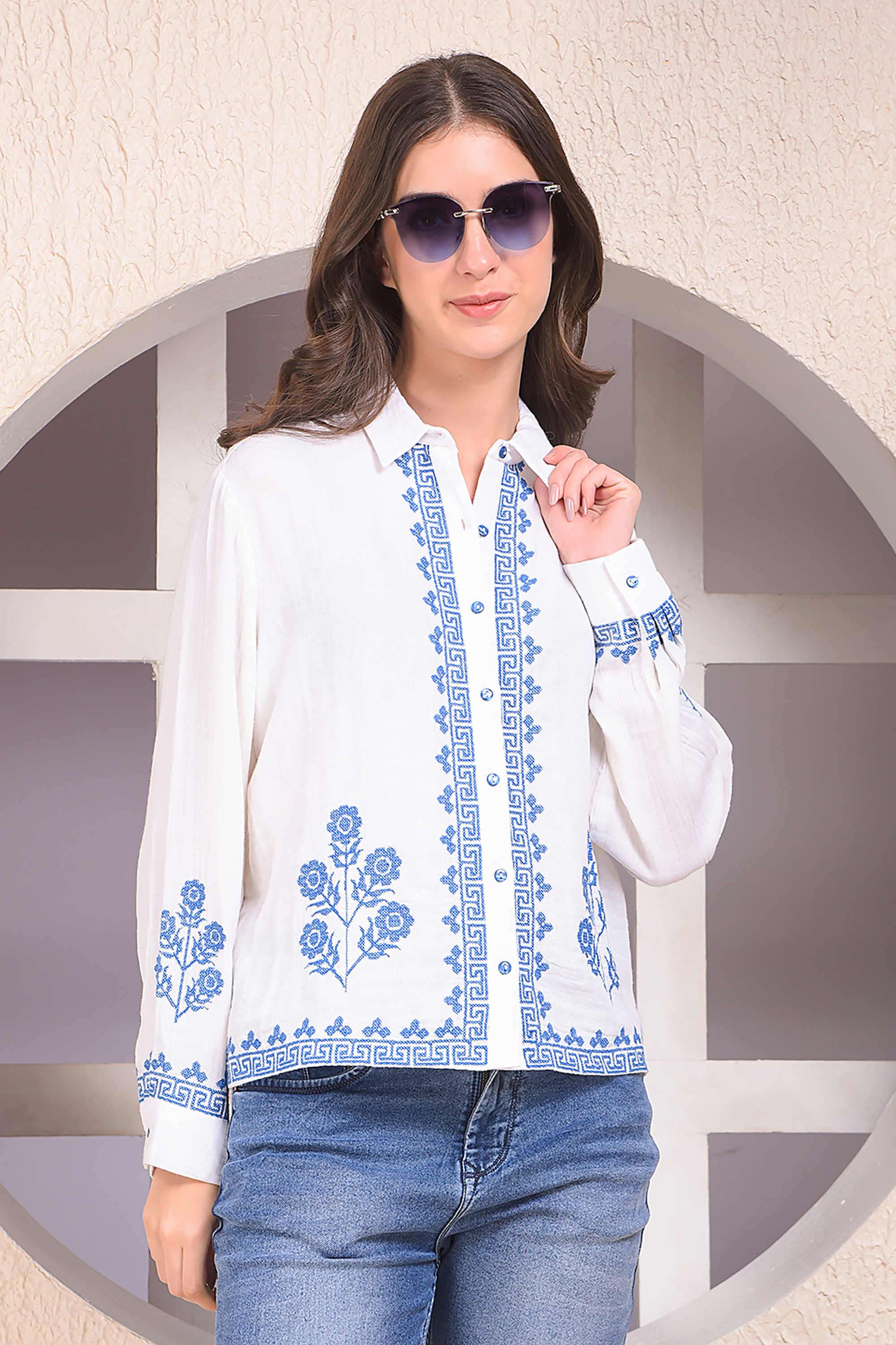 crimsoune club Embroidered Cotton Collared Women's Shirt-picture-35