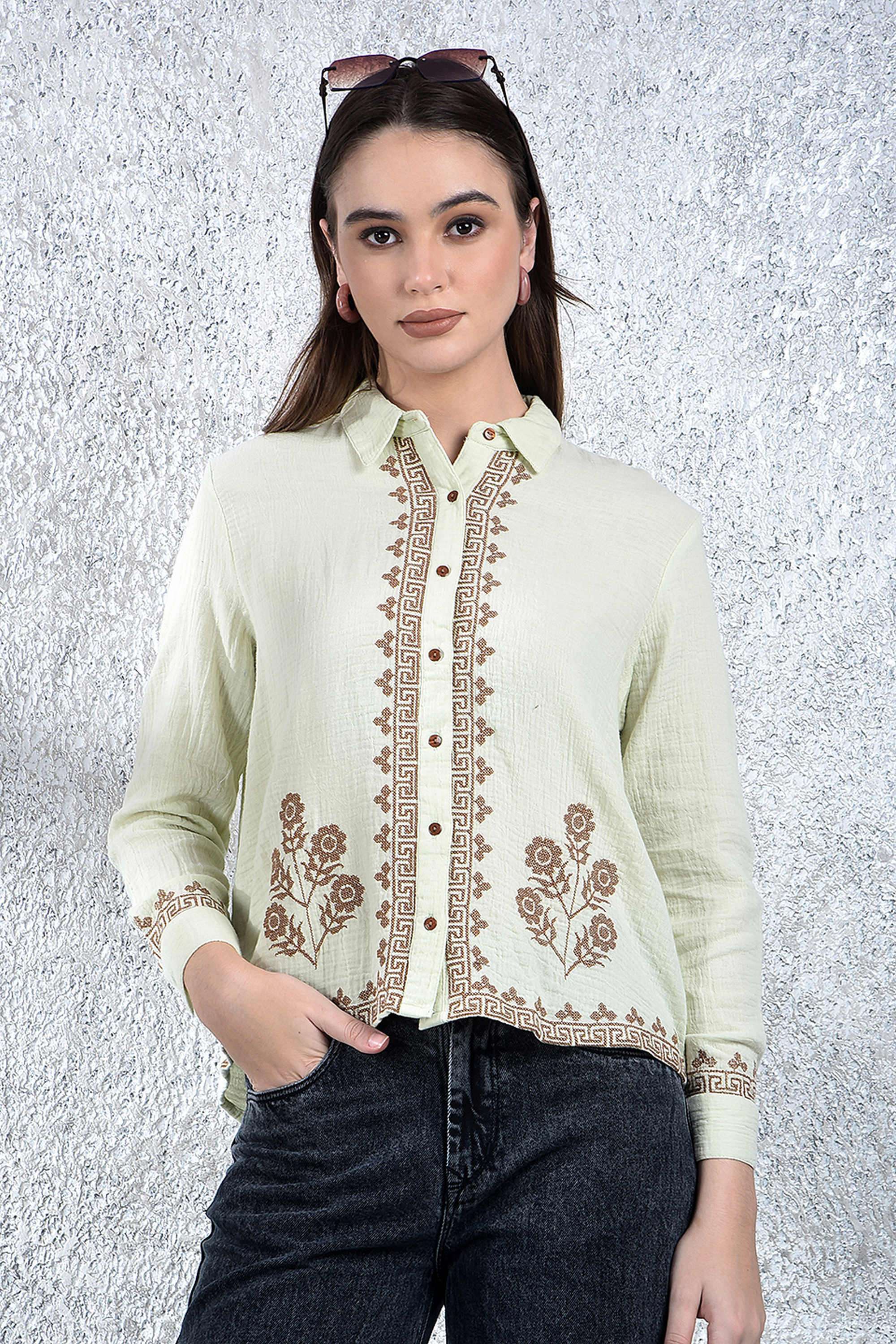 crimsoune club Embroidered Collared Cotton Women Casual Wear Shirt-picture-15