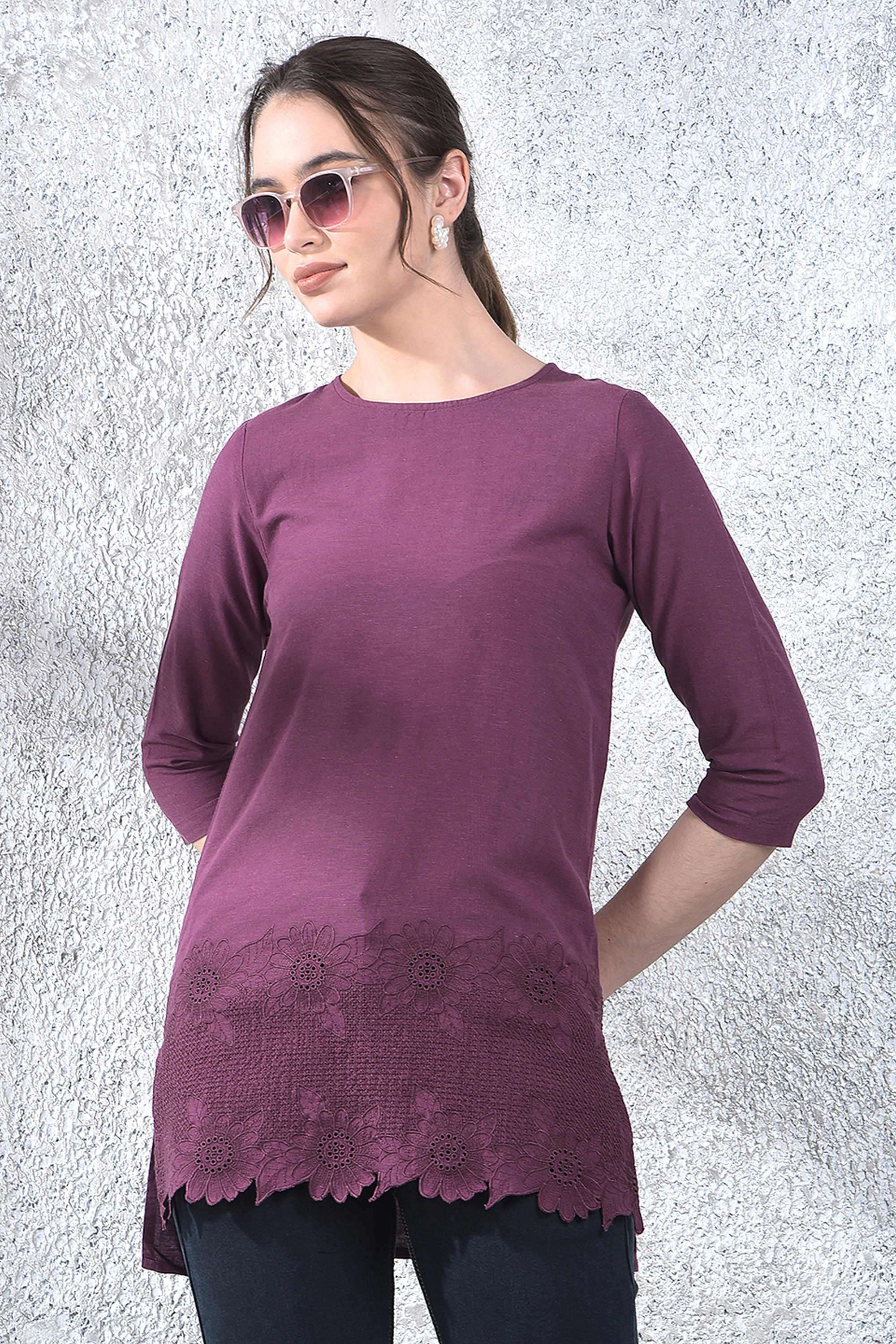 crimsoune club Embroidered Blended Fabric Round Neck Women Top-picture-24
