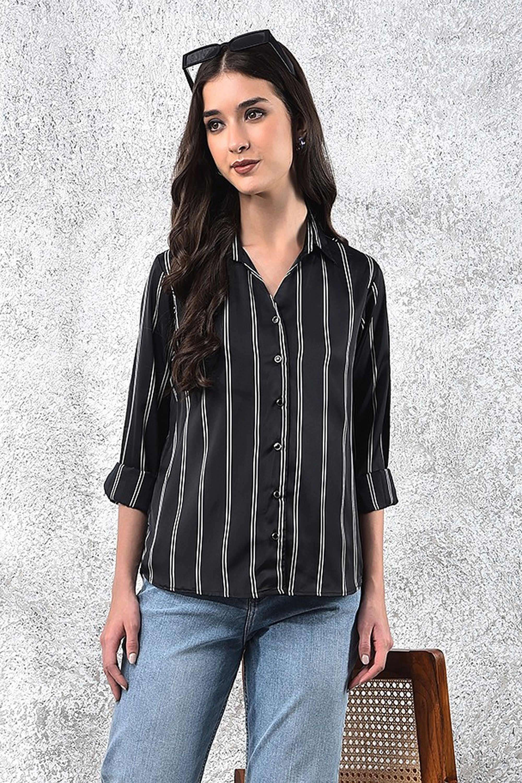 crimsoune club Stripes Collared Polyester Women Casual Wear Shirt-picture-18