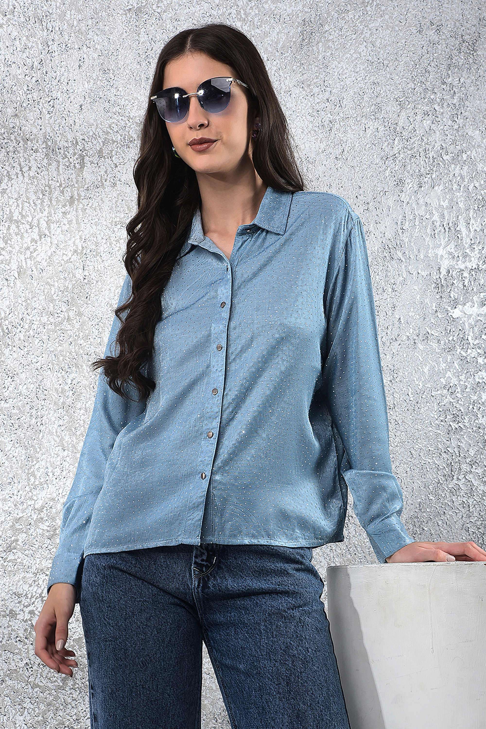 crimsoune club Embellished Collared Blended Fabric Women Casual Wear Shirt-picture-15
