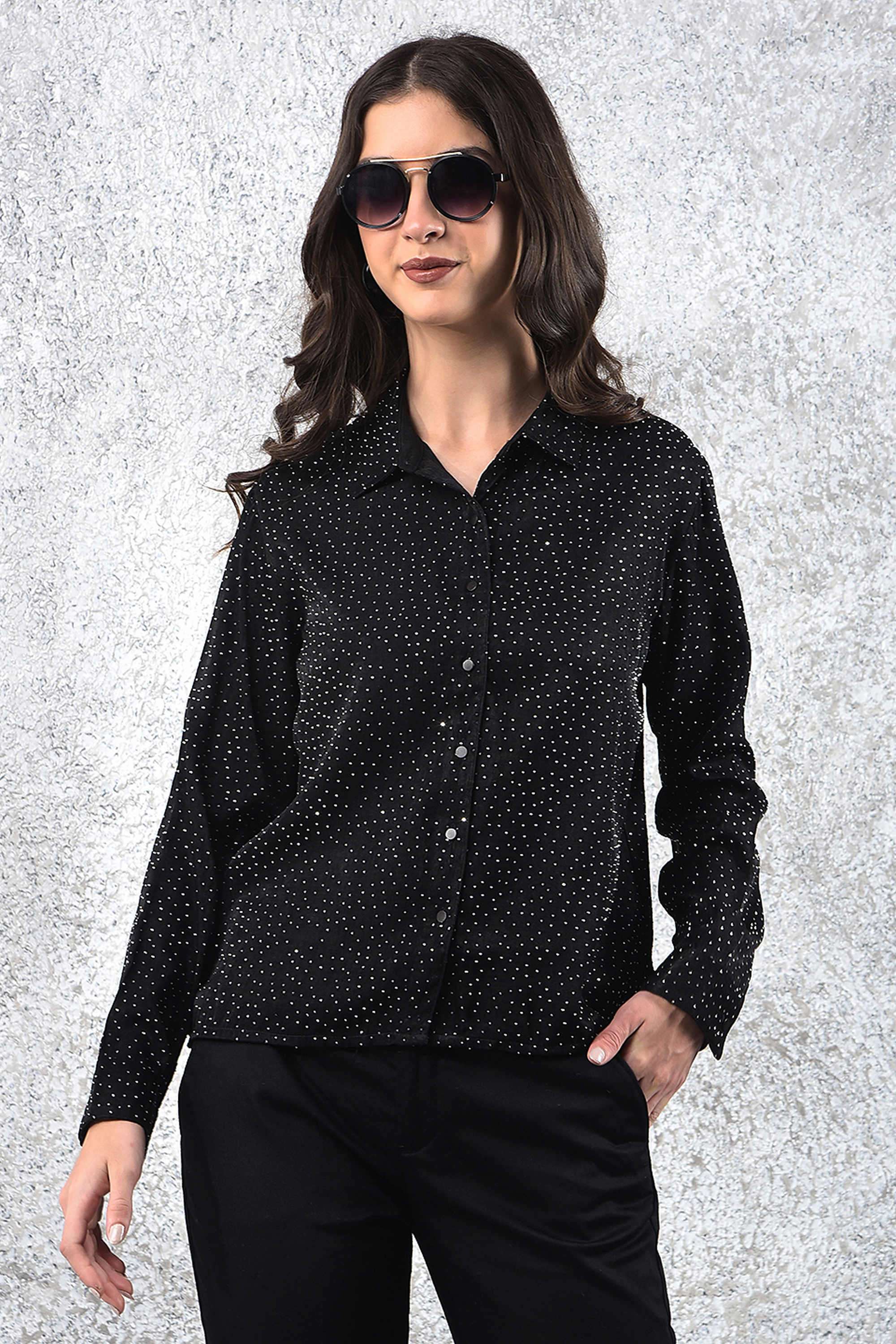 crimsoune club Embellished Collared Blended Fabric Women Casual Wear Shirt-picture-21