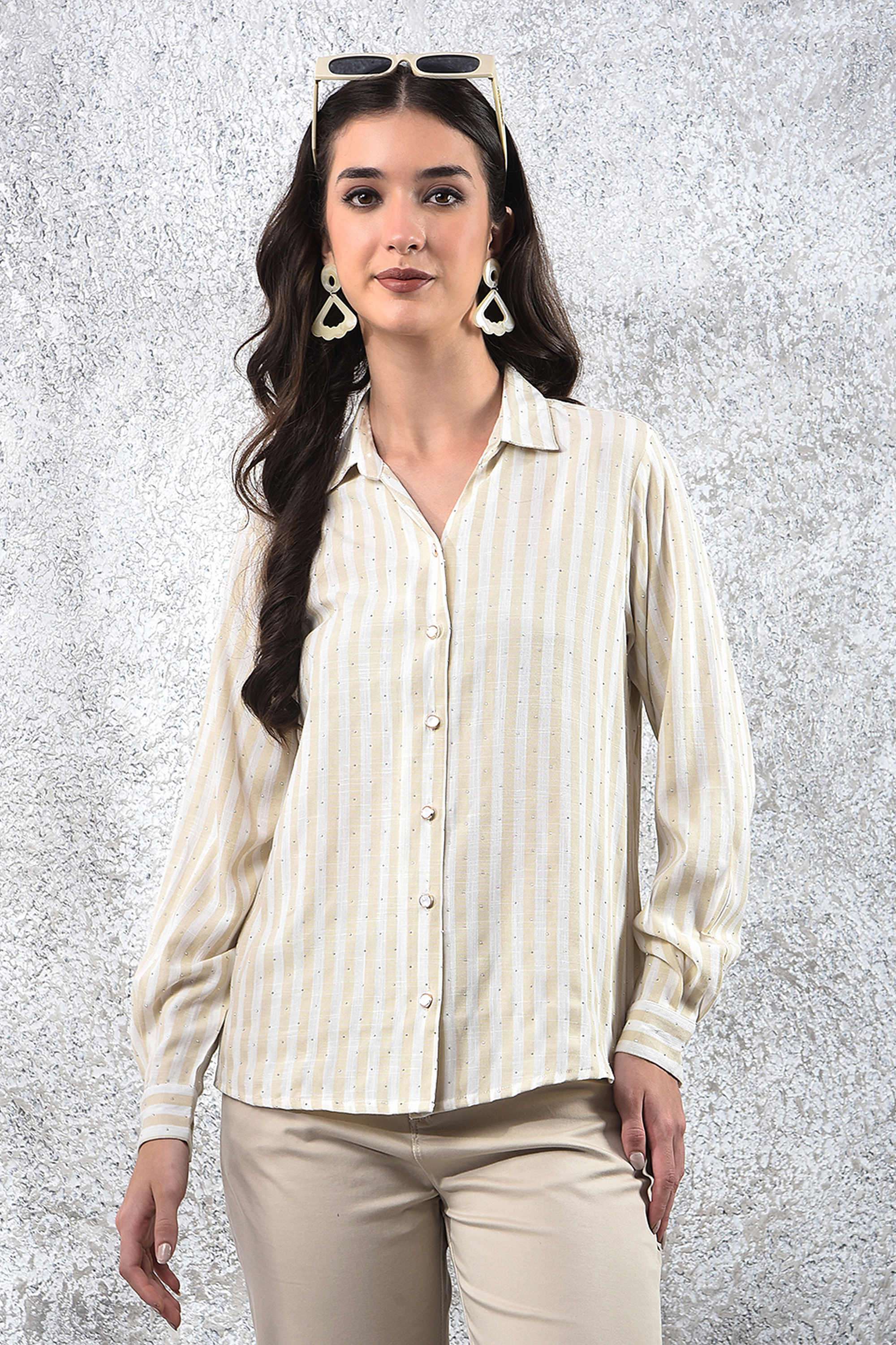 crimsoune club Embellished Collared Blended Fabric Women Casual Wear Shirt-picture-10