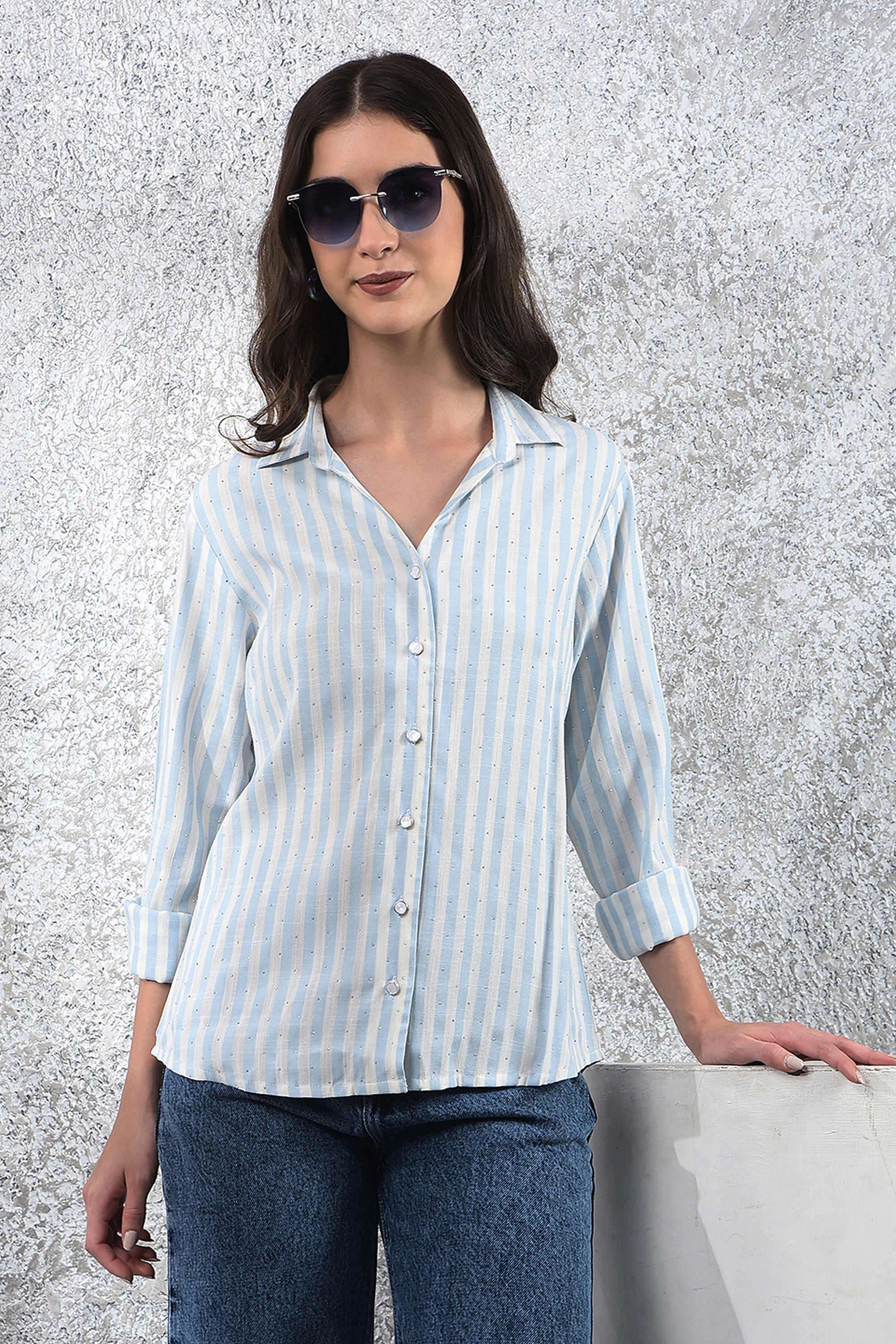 crimsoune club Embellished Collared Blended Fabric Women Casual Wear Shirt-picture-34