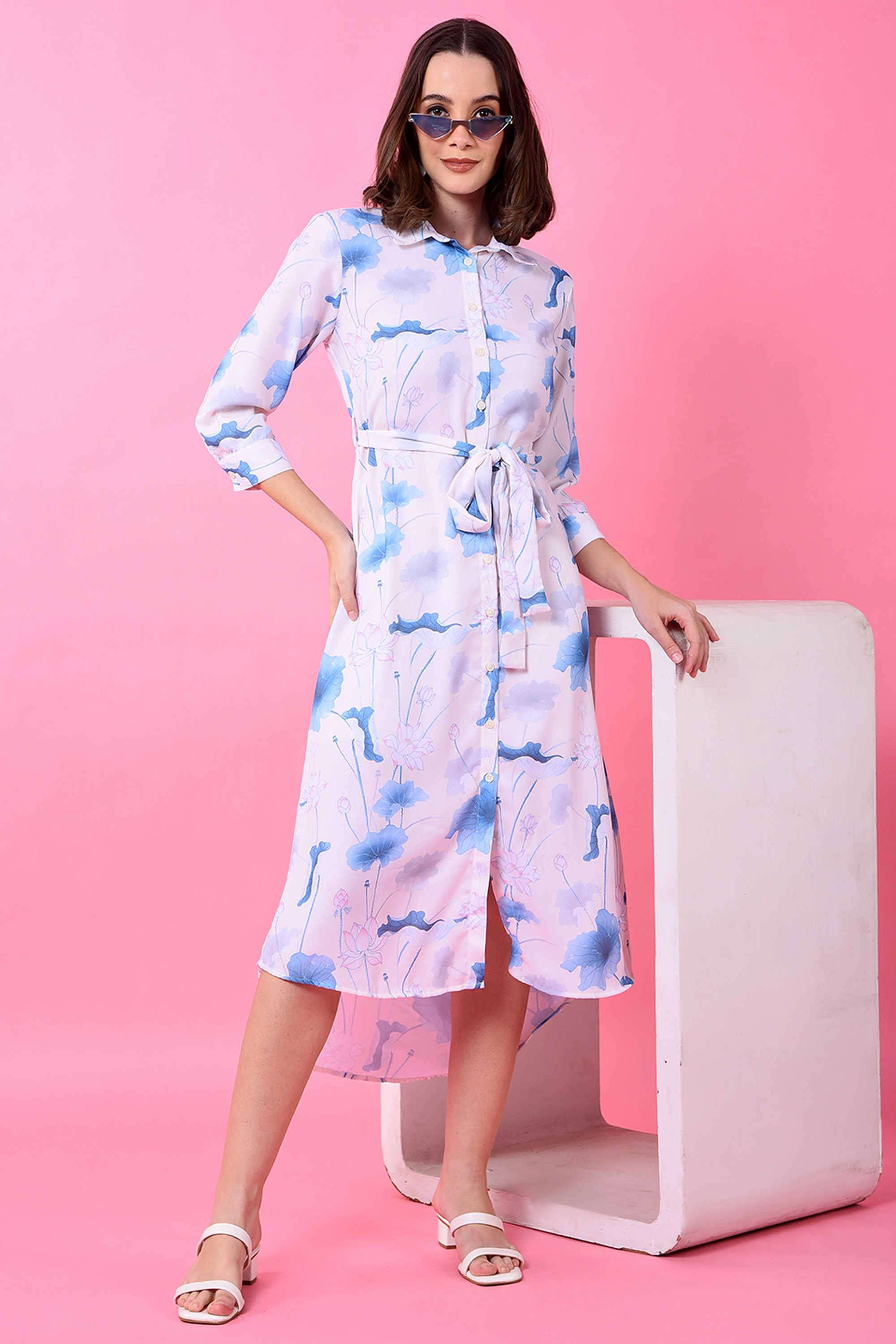 crimsoune club Printed Collared Polyester Women Dress-picture-14