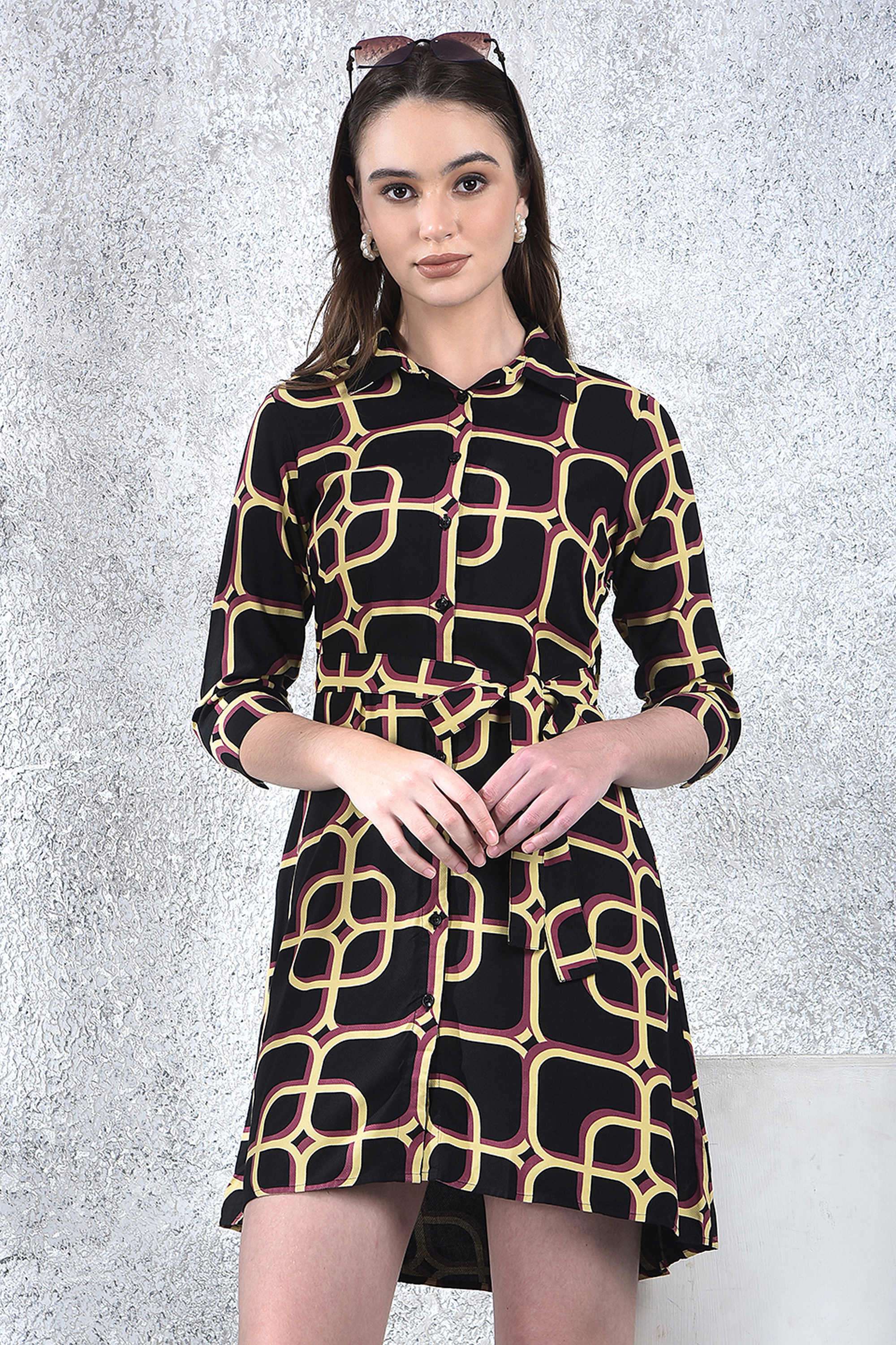 crimsoune club Printed V-Neck Viscose Women Dress-picture-26