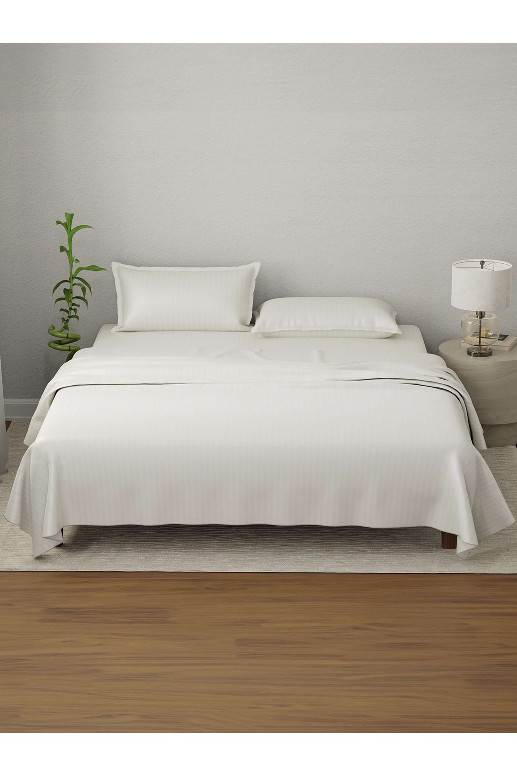 Elegant-100--Cotton-210-TC-Cream-Stripes-King-Bedsheet-Set