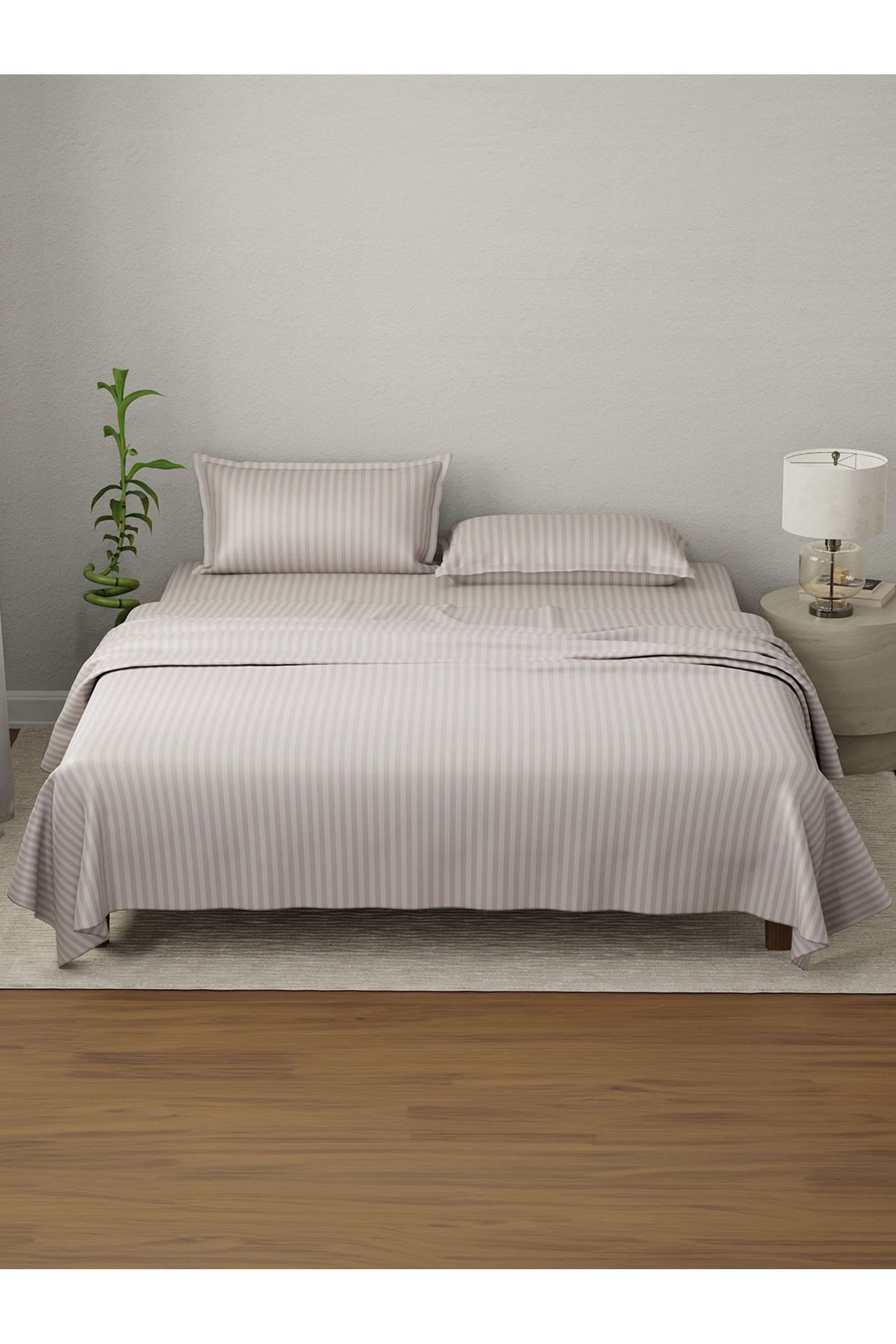 Elegant-100--Cotton-210-TC-Dawn-Pink-Stripes-King-Bedsheet-Set
