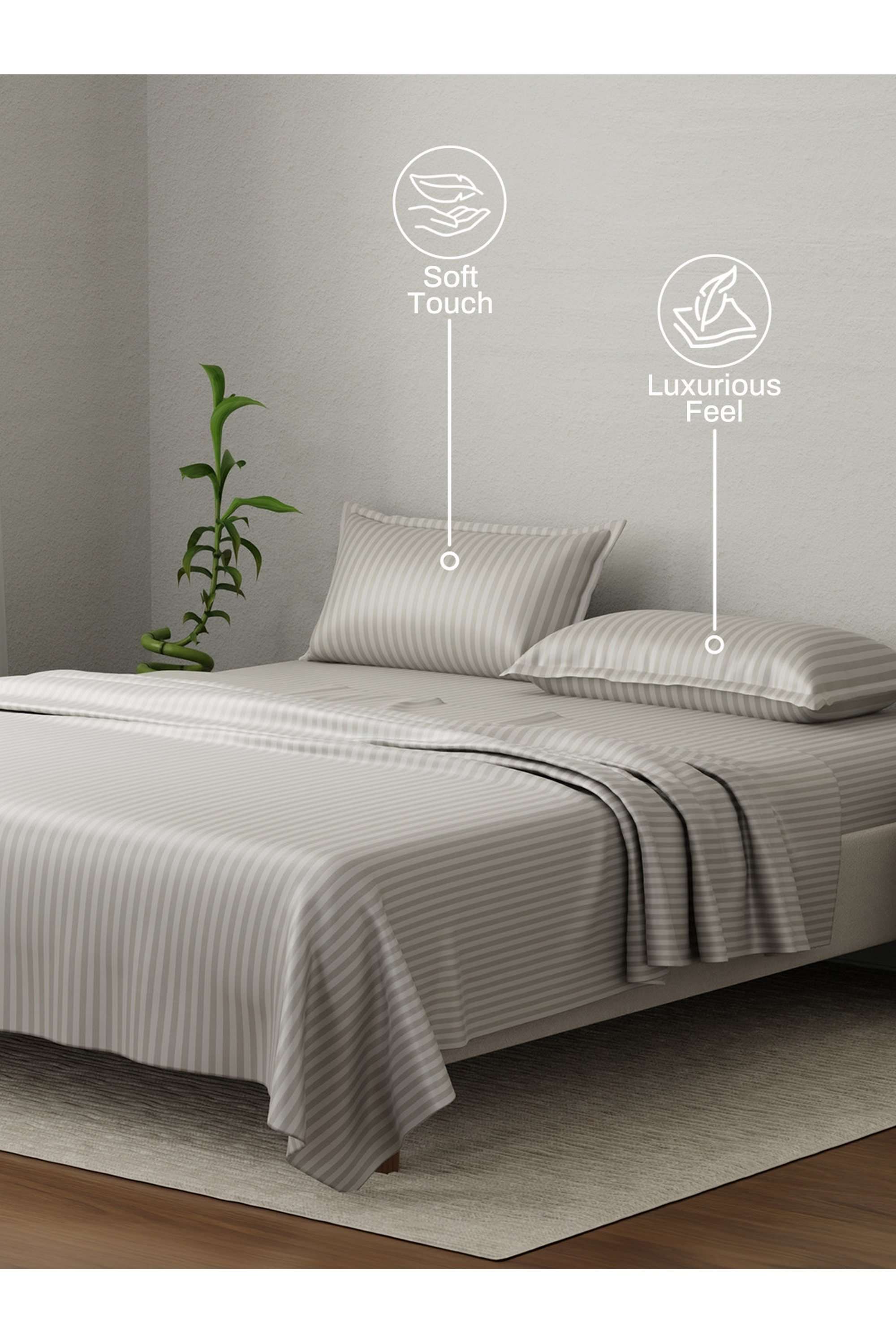 Elegant-100--Cotton-210-TC-French-Oak-(Grey)-Stripes-King-Bedsheet-Set