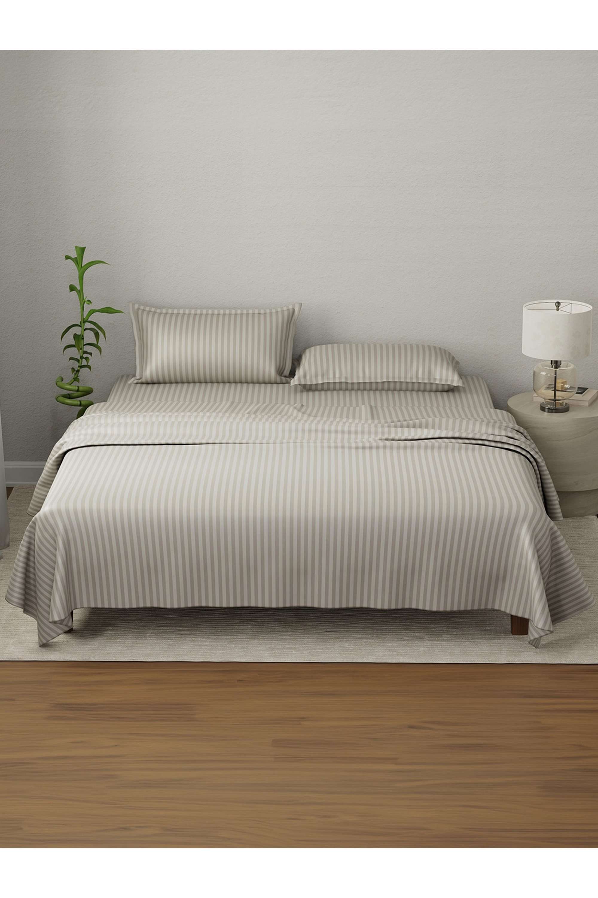 Elegant-100--Cotton-210-TC-Pumice-Stone-(Grey)-Stripes-King-Bedsheet-Set