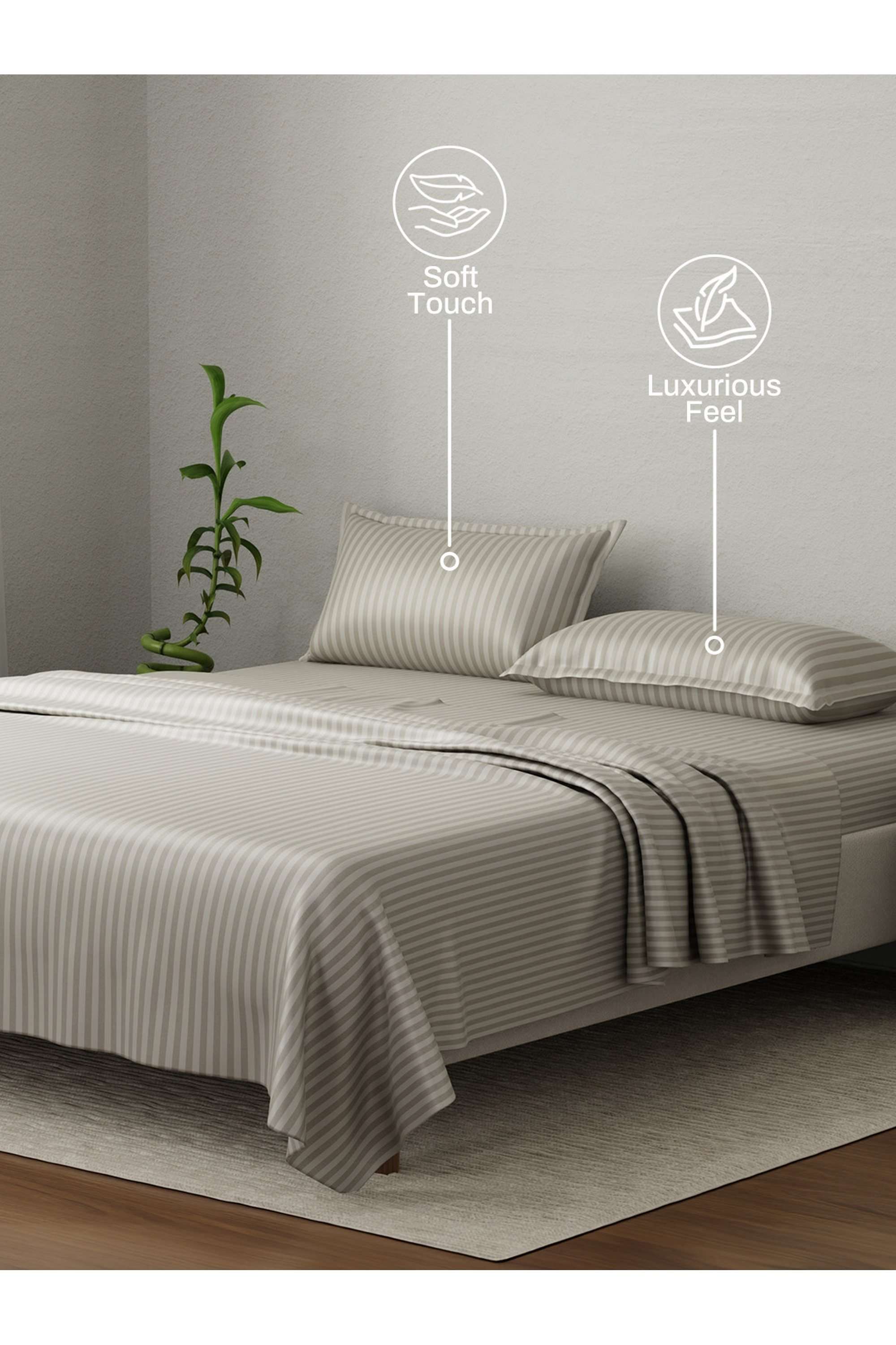 Elegant-100--Cotton-210-TC-Pumice-Stone-(Grey)-Stripes-King-Bedsheet-Set