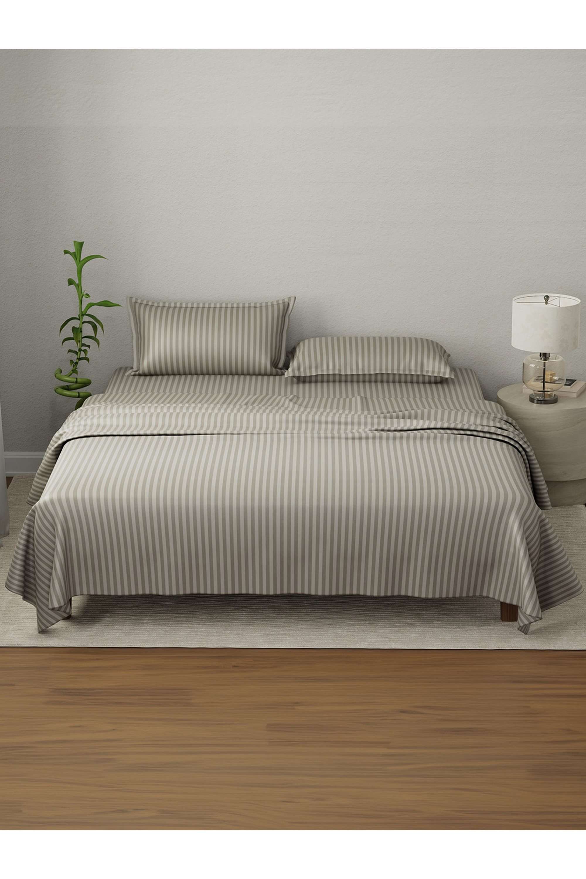 Elegant-100--Cotton-210-TC-Rock-Ridge-(Grey)-Stripes-King-Bedsheet-Set