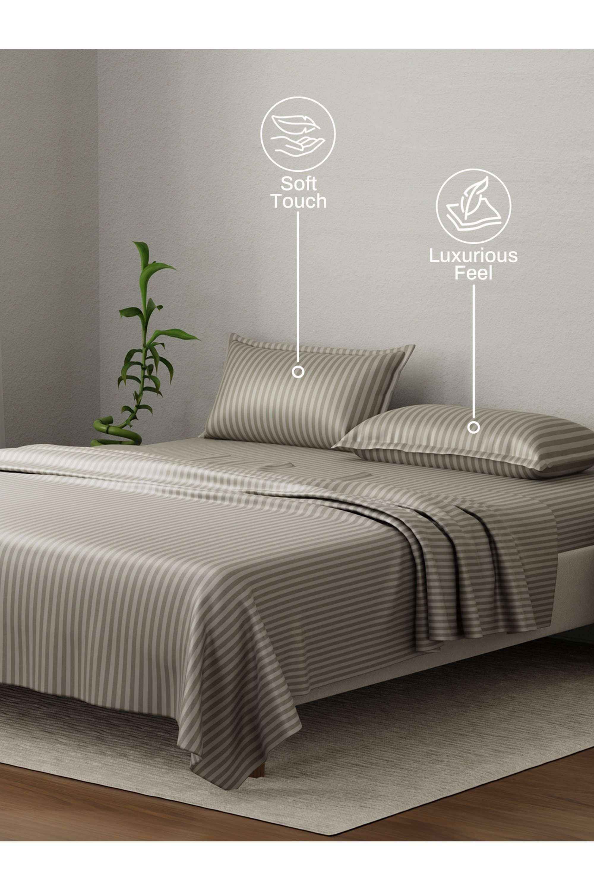 Elegant-100--Cotton-210-TC-Rock-Ridge-(Grey)-Stripes-King-Bedsheet-Set