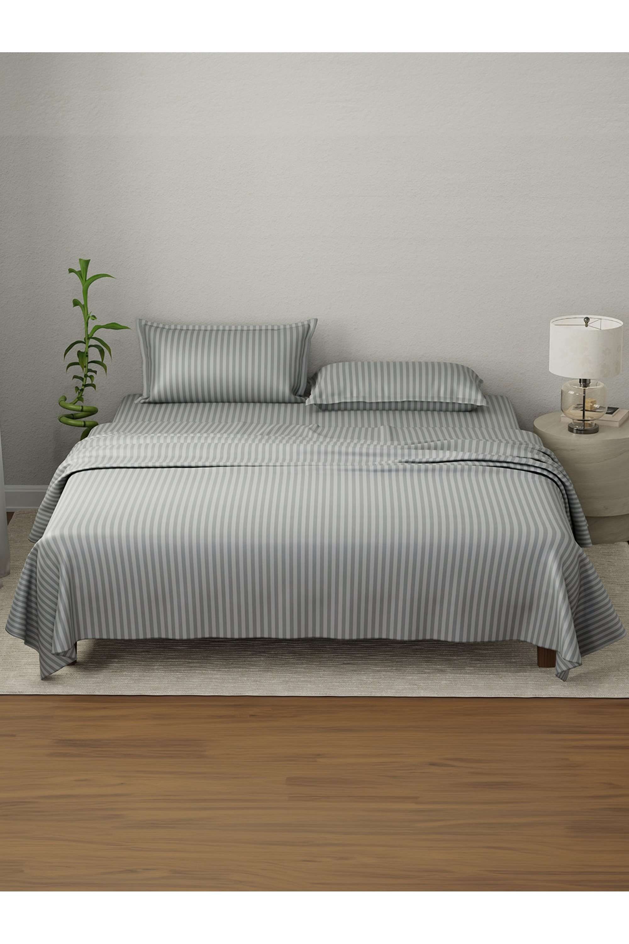 Elegant-100--Cotton-210-TC-Castle-Rock-(Grey)-Stripes-King-Bedsheet-Set