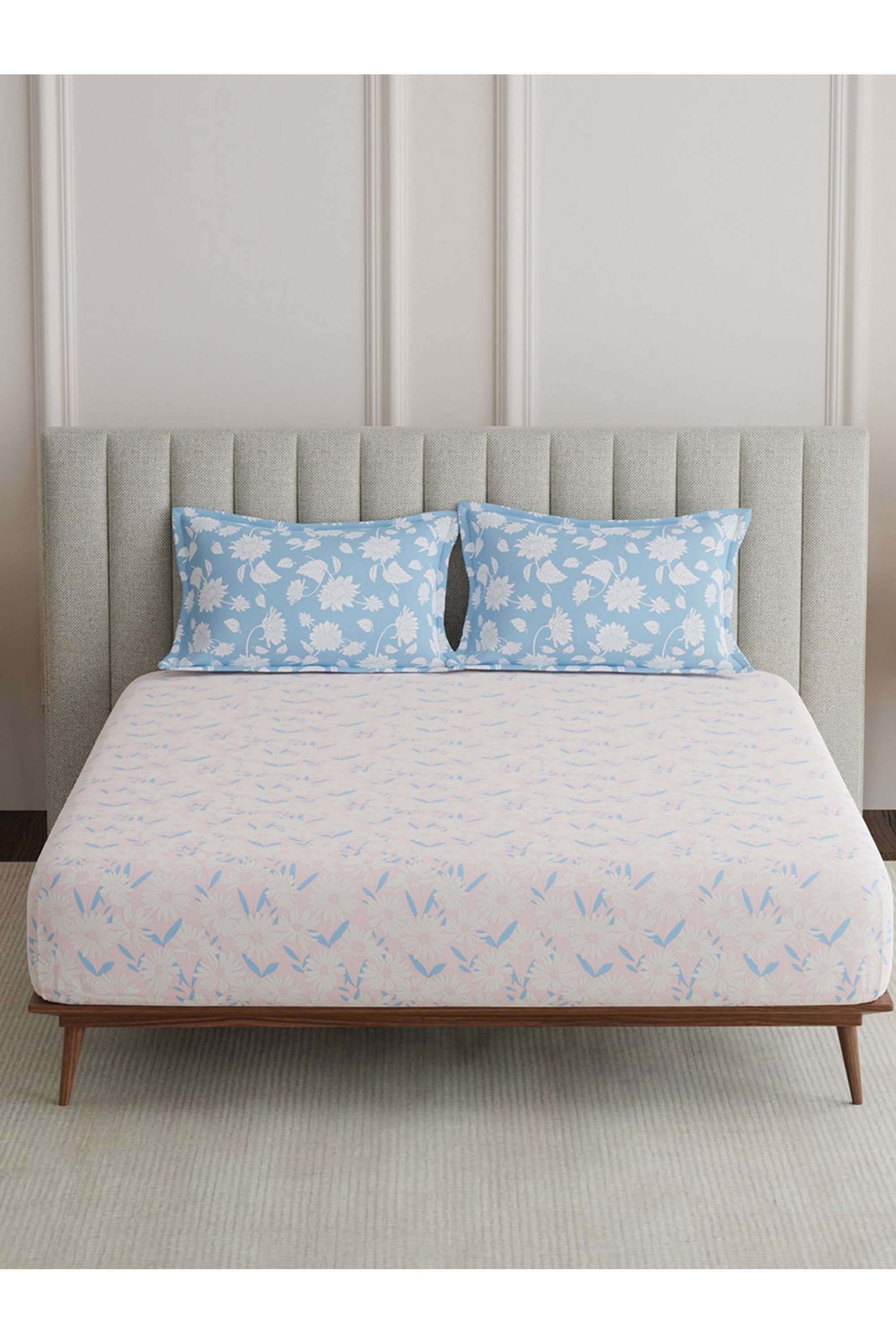 Embrace-100--Cotton-152-TC-Pink-&-Blue-Floral-King-Bedsheet-Set