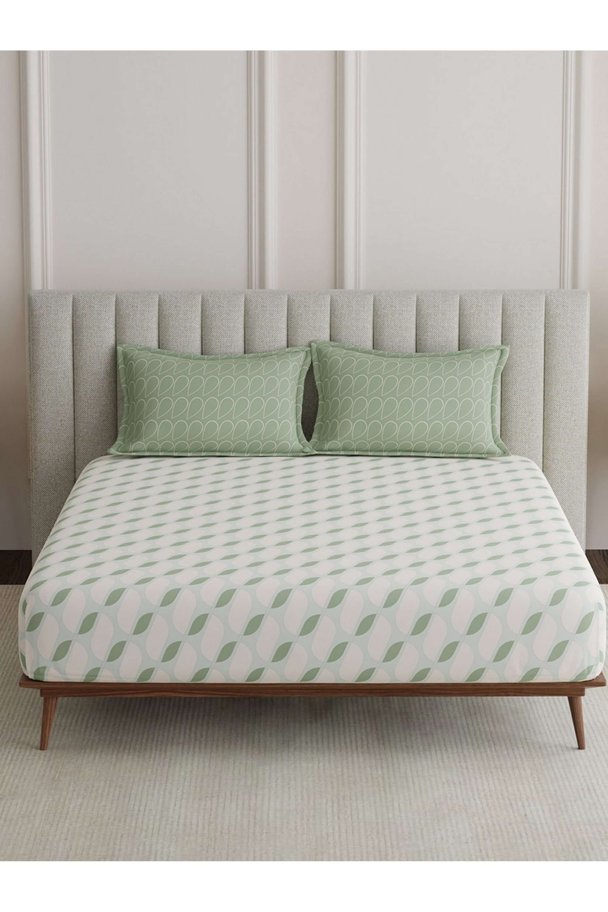 Embrace-100--Cotton-152-TC-Green-Printed-Fitted-Sheet-with-2-Pillow-Covers