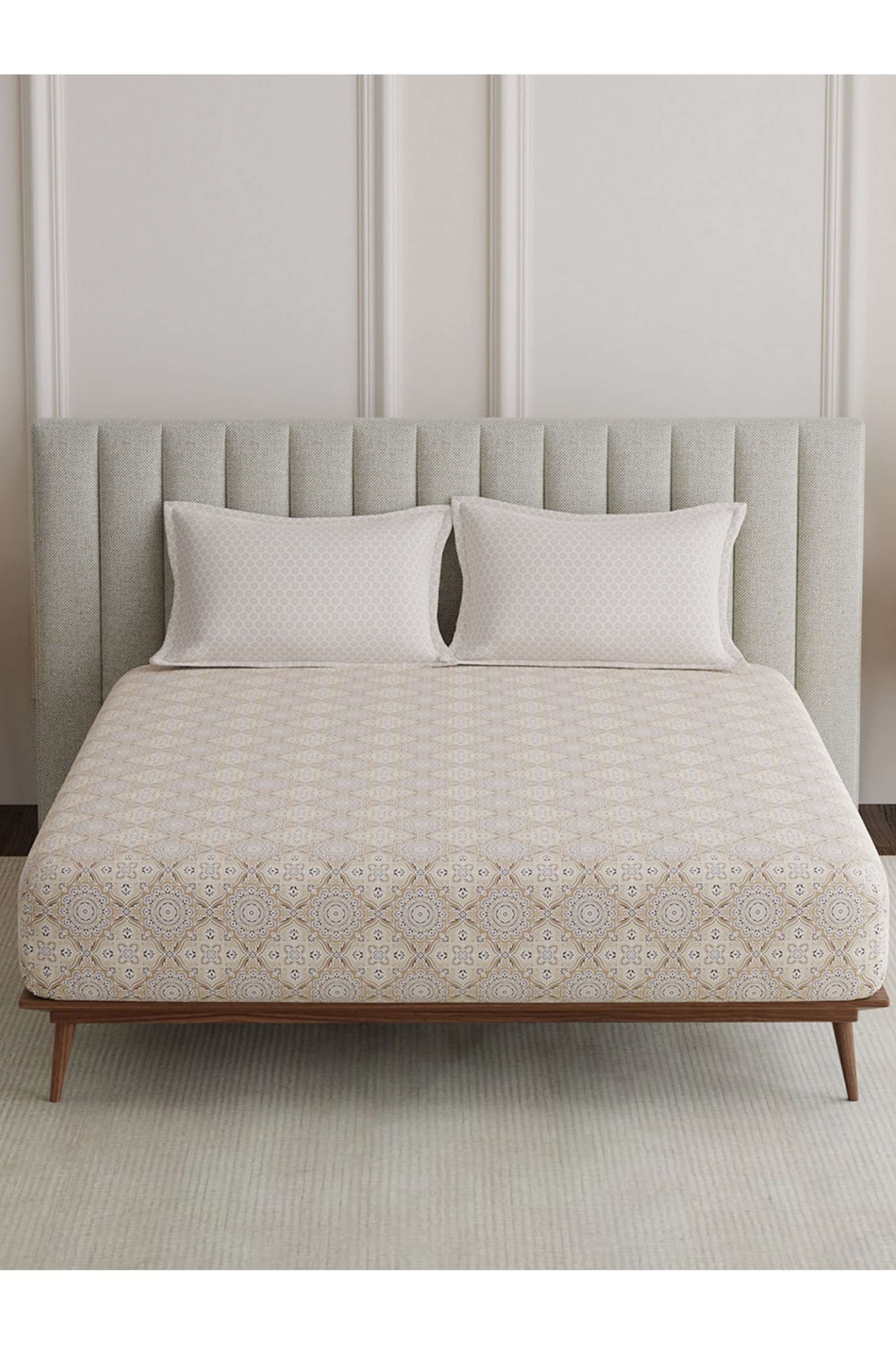 Embrace-100--Cotton-152-TC-Brown-Ethnic-Print-King-Fitted-Sheet-Set