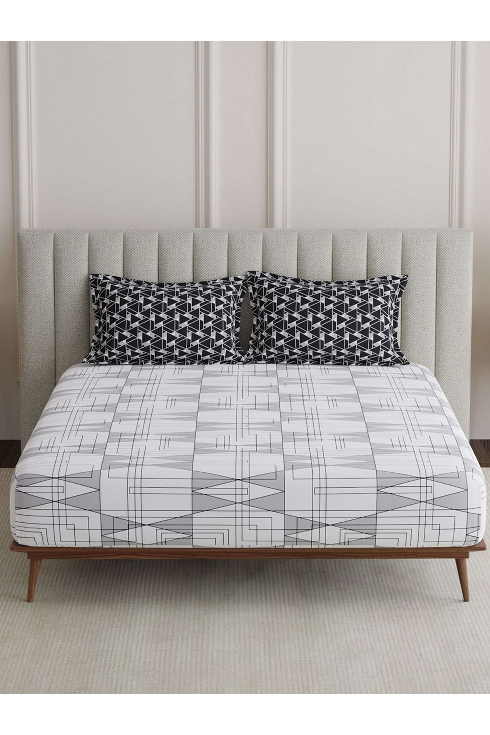 Embrace-100--Cotton-152-TC-Grey-Geometrical-King-Fitted-Sheet-Set