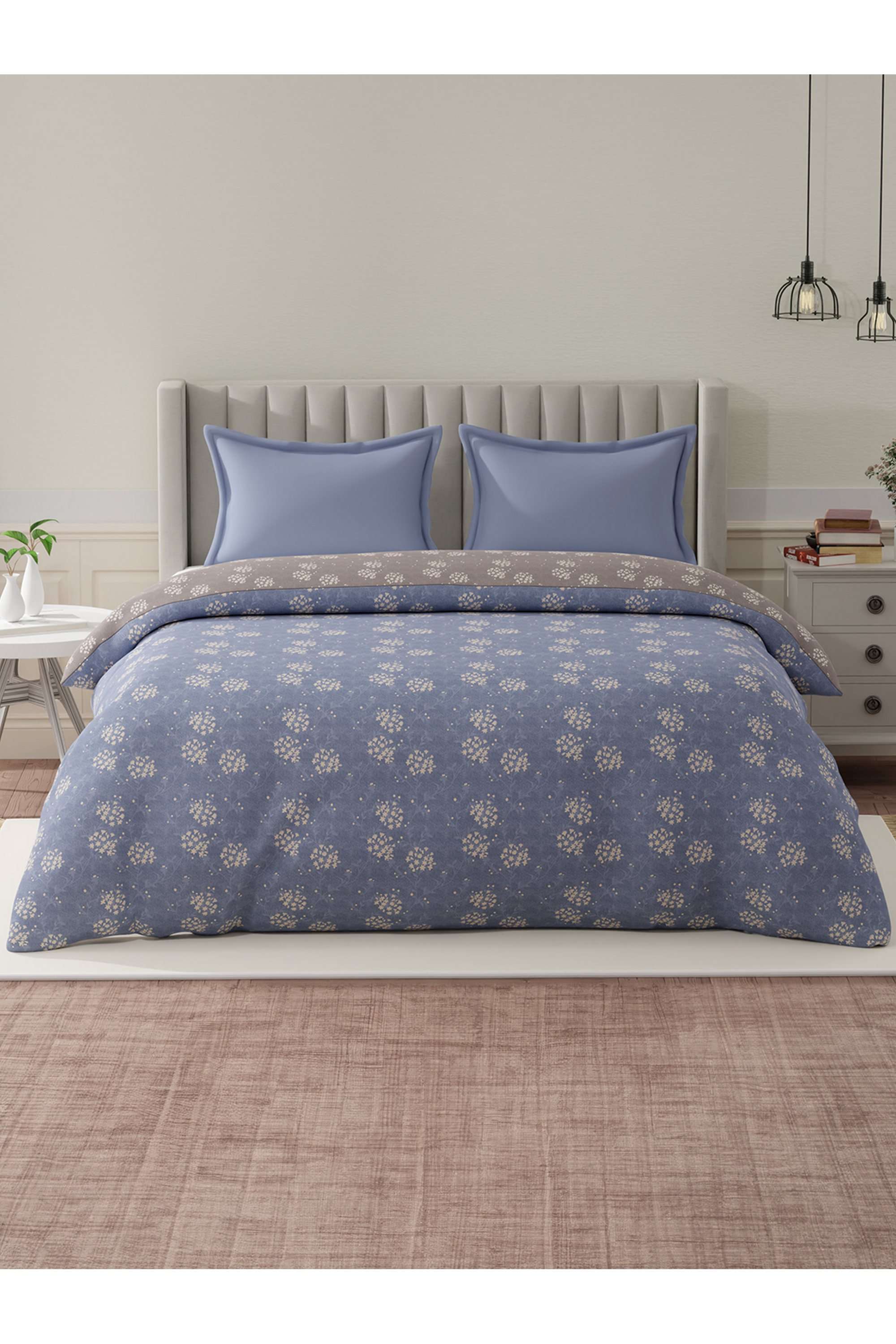 Embrace-100--Cotton-152-TC-Blue-&-Grey-Floral-Reversible-Double-Comforter
