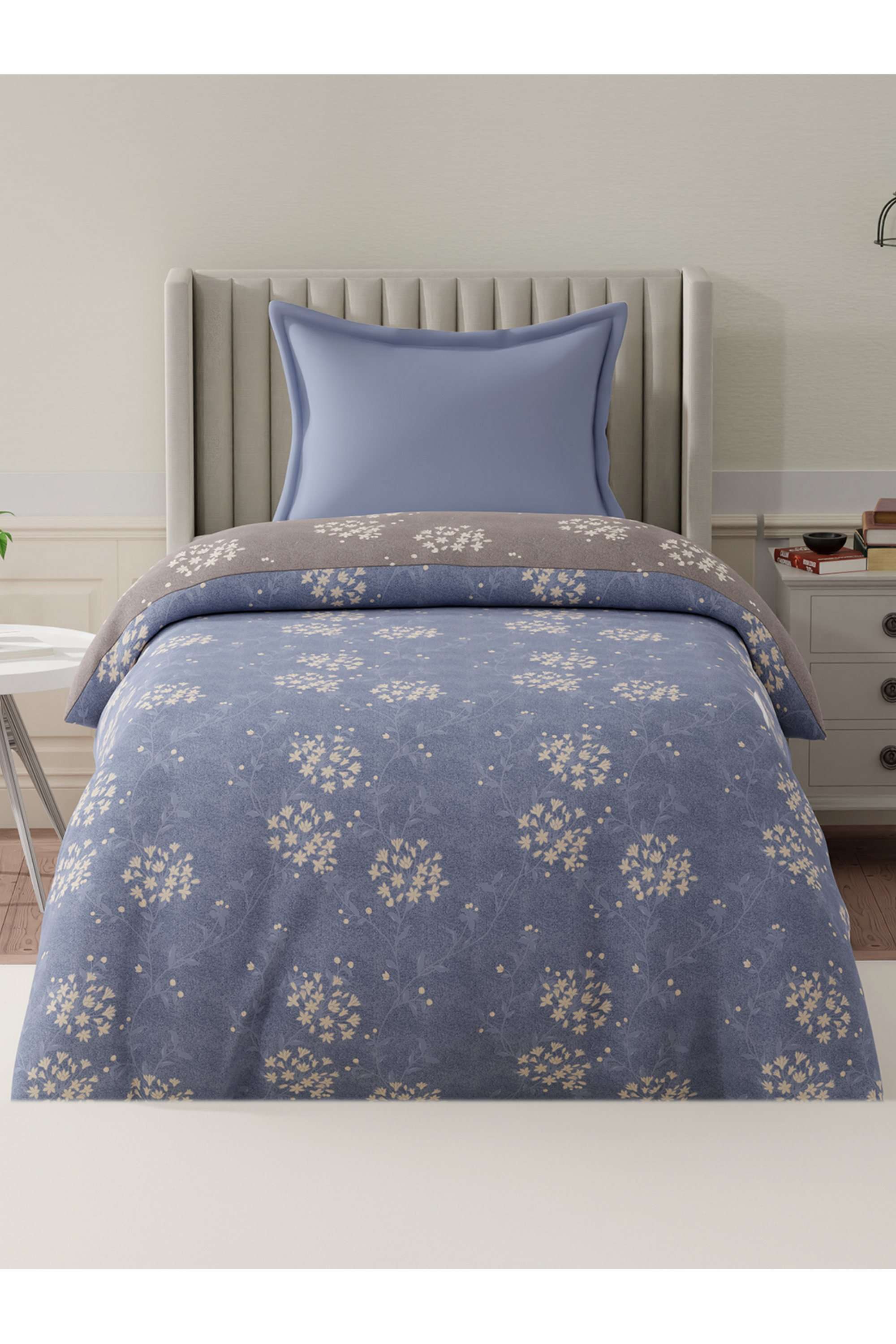 Embrace-100--Cotton-152-TC-Blue-&-Grey-Floral-Reversible-Single-Comforter