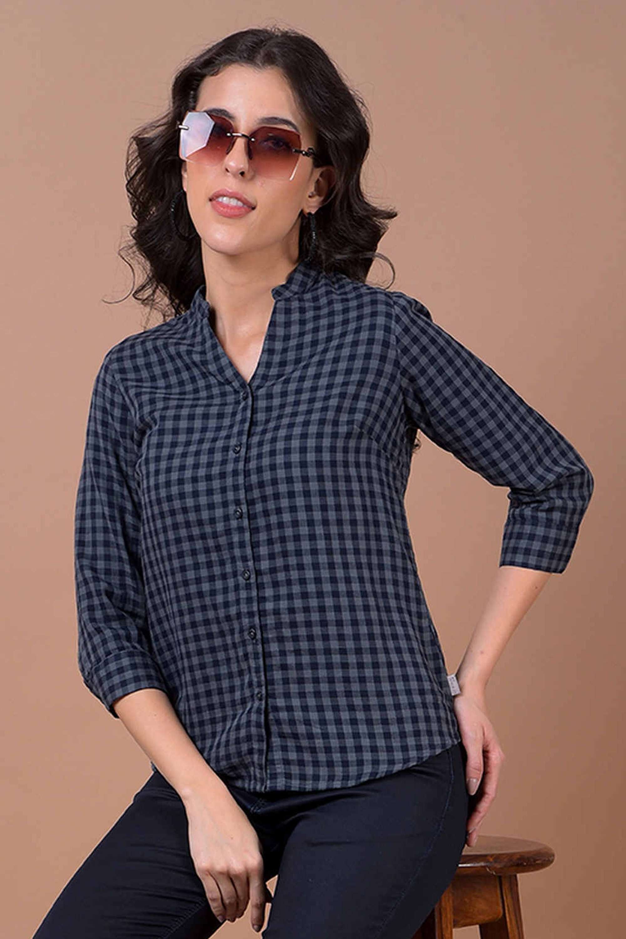crimsoune club Checks Collared Cotton Women Shirt-picture-31